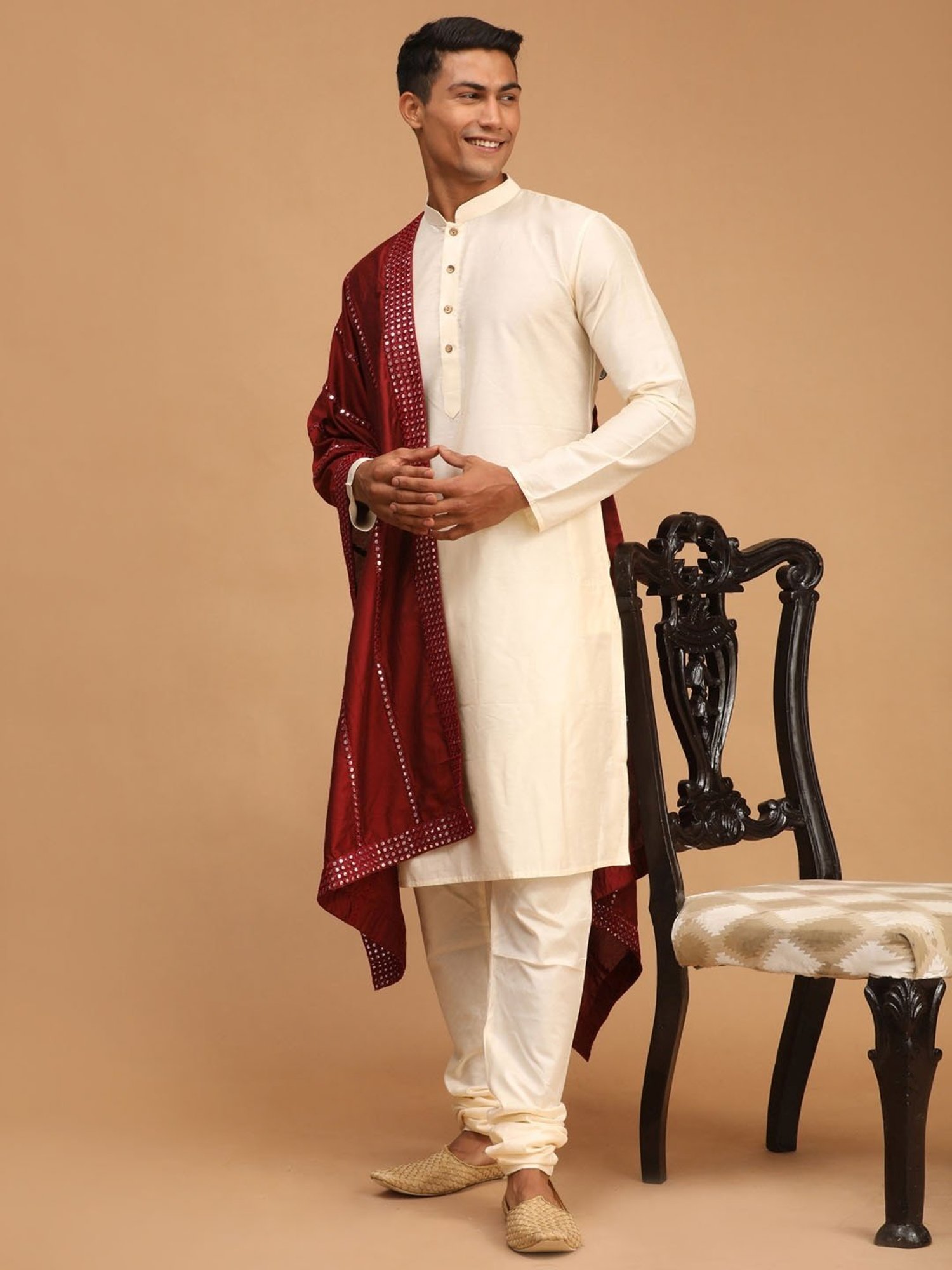 Sanwara White Regular Fit Chikankari Kurta & Churidar Set