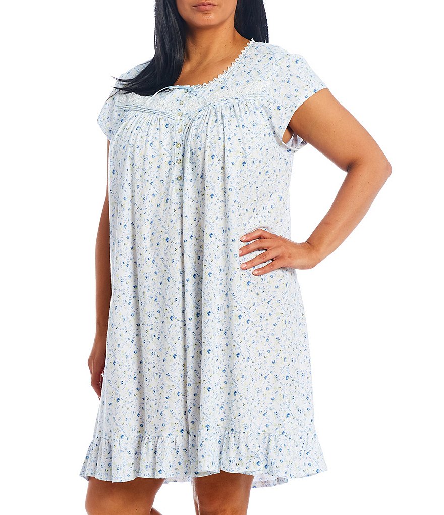 Eileen West Plus Floral Print Short Knit Nightgown