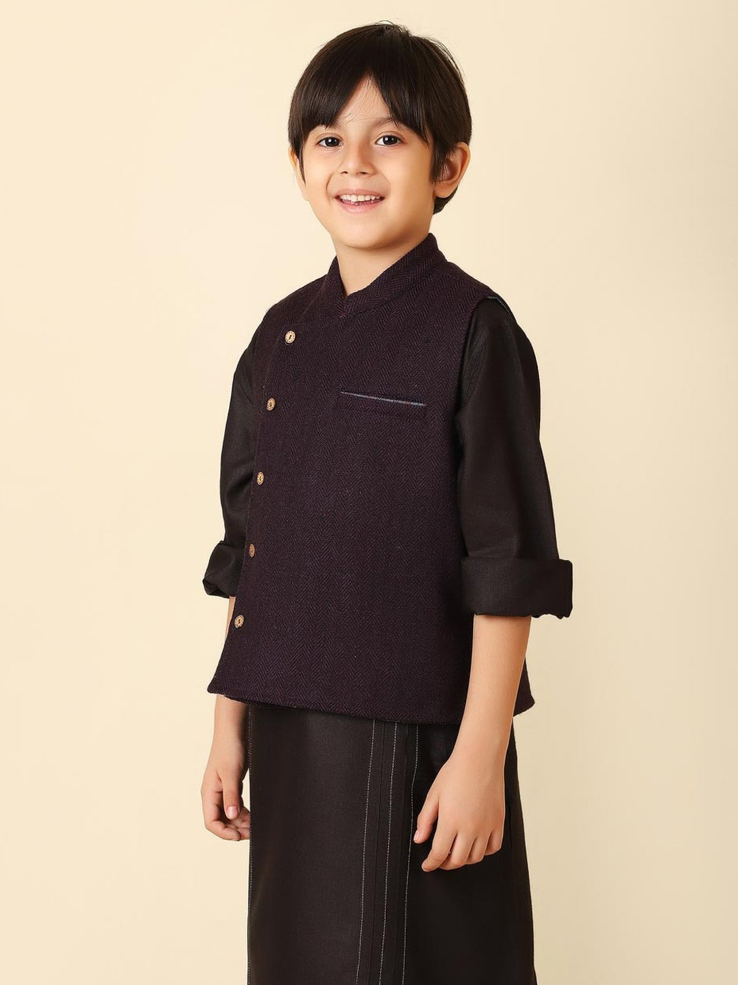 Fabindia Kids Purple Regular Fit Nehru Jacket