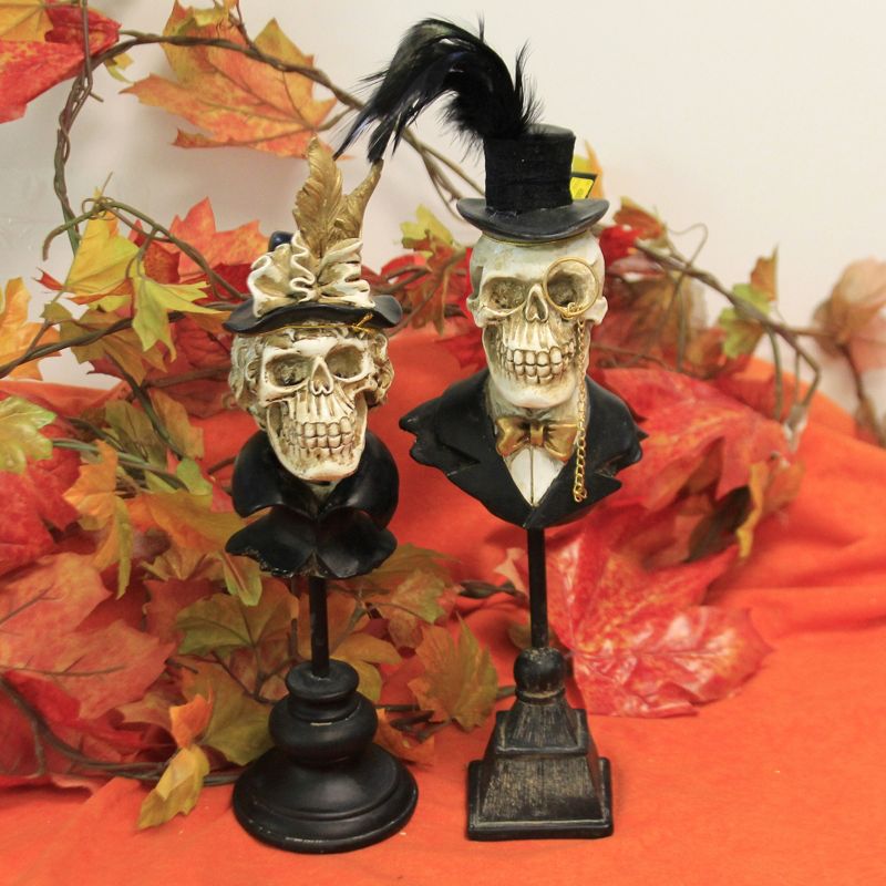 Halloween 14.0" Mr And Mrs Skeleton Bust Skull Bones  -  Decorative Figurines