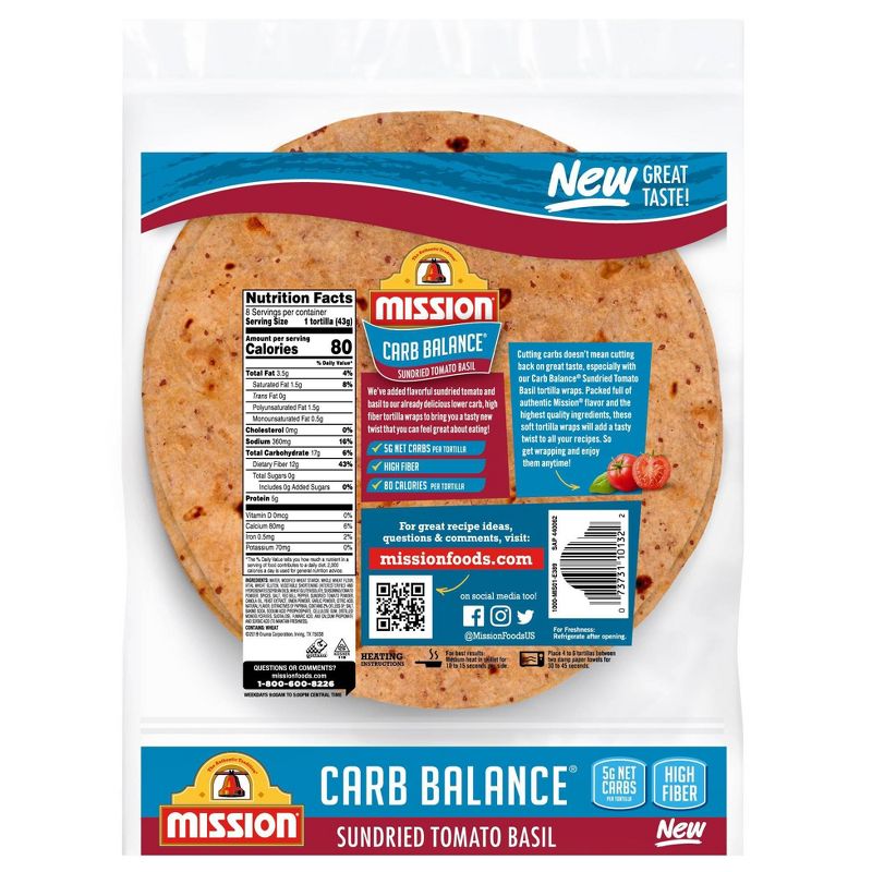 Mission Carb Balance Tomato Basil Wraps - 12oz/8ct