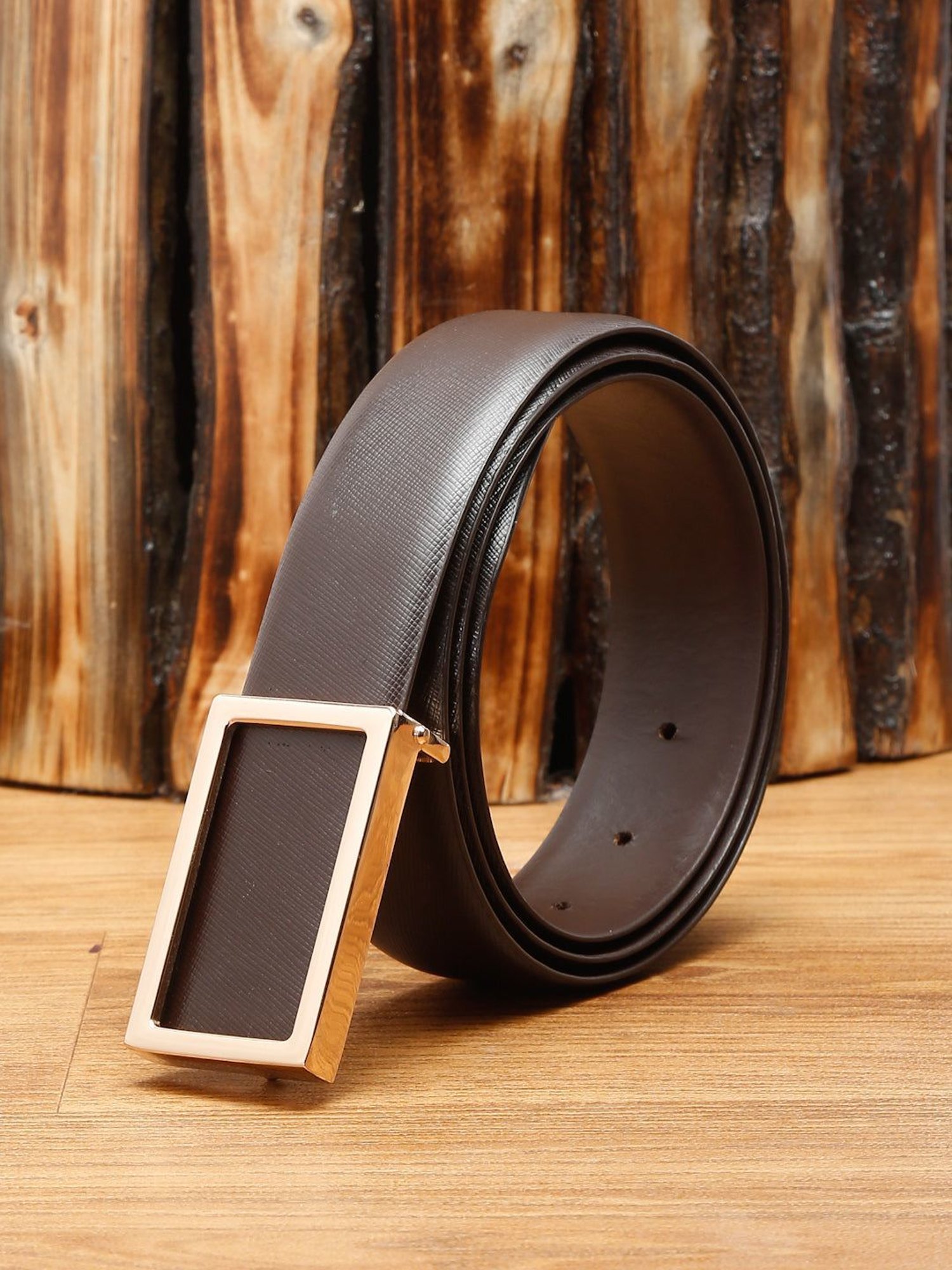 Louis Stitch Brown Textured Leather Formal Belt for Men
