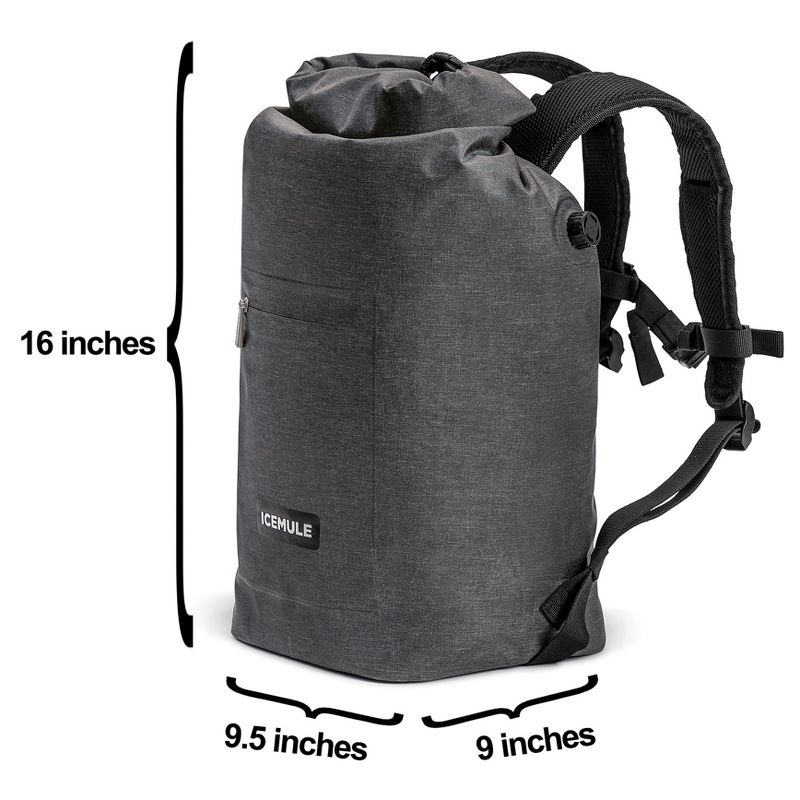 IceMule 1008-SG Jaunt Large Collapsible Portable Soft Sided Roll Top 15 Liter 12 Can Lightweight Insulated Waterproof Leak Proof Backpack Cooler Bag