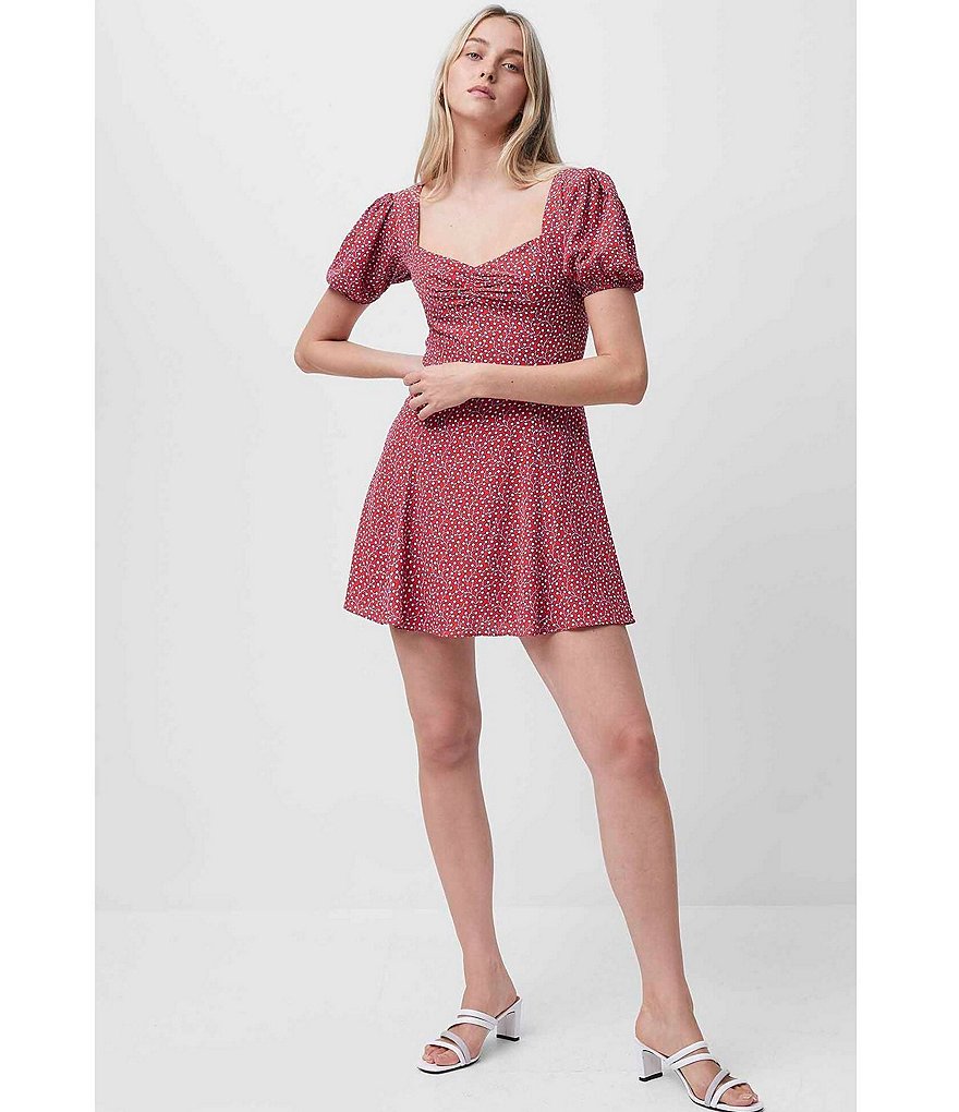 French Connection Elao Drape Puff Sleeve Sweetheart Neck Mini Dress