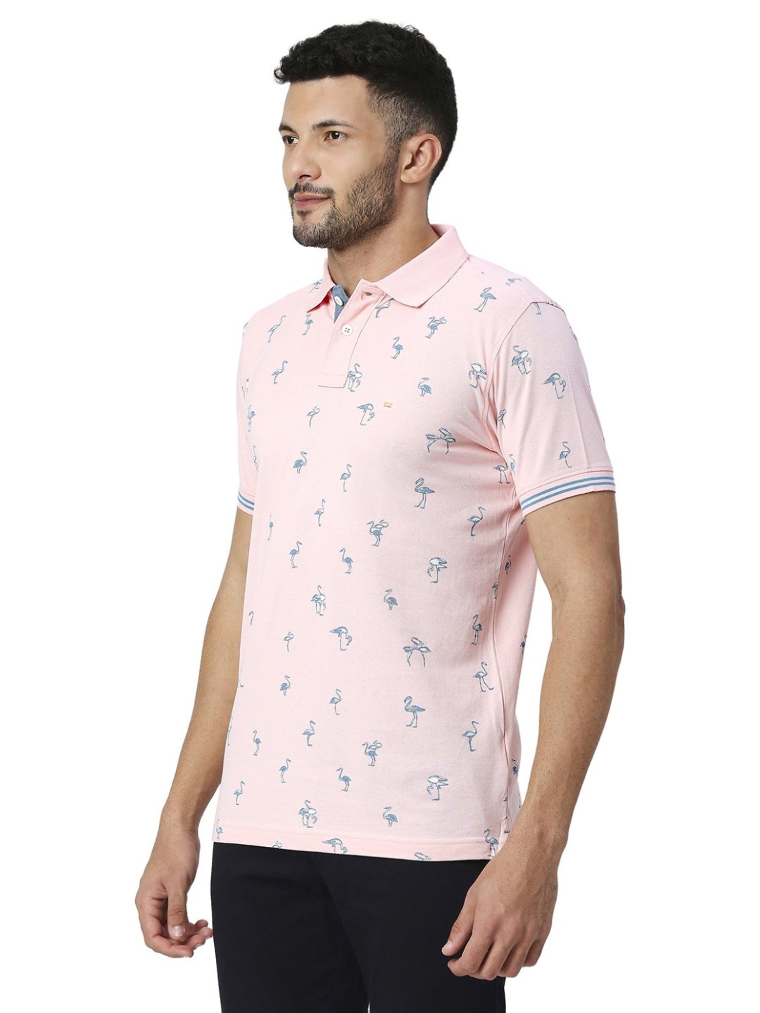Basics Pink Slim Fit Printed Polo T-Shirt