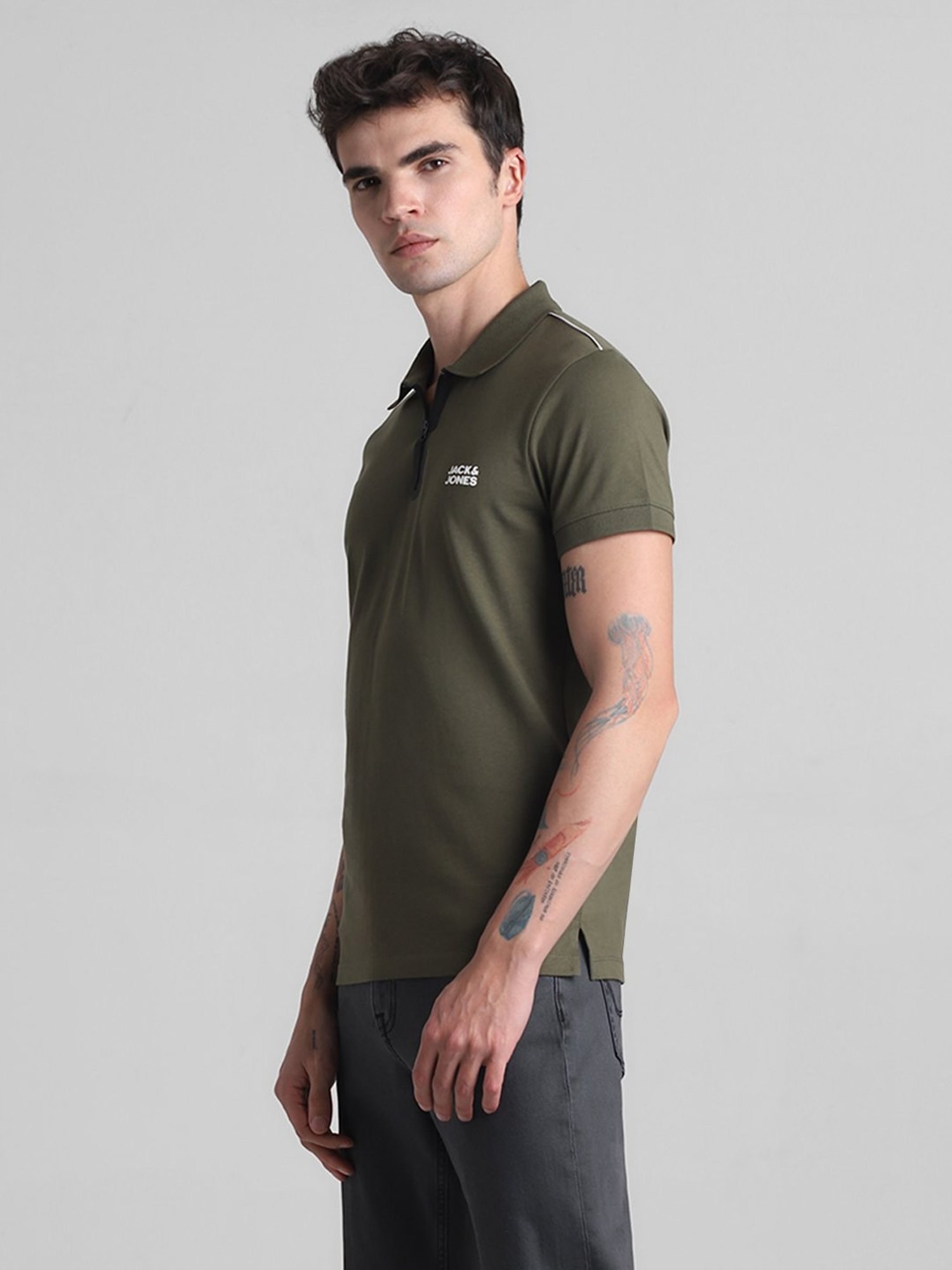 Jack & Jones Olive Slim Fit Cotton Polo T-Shirt