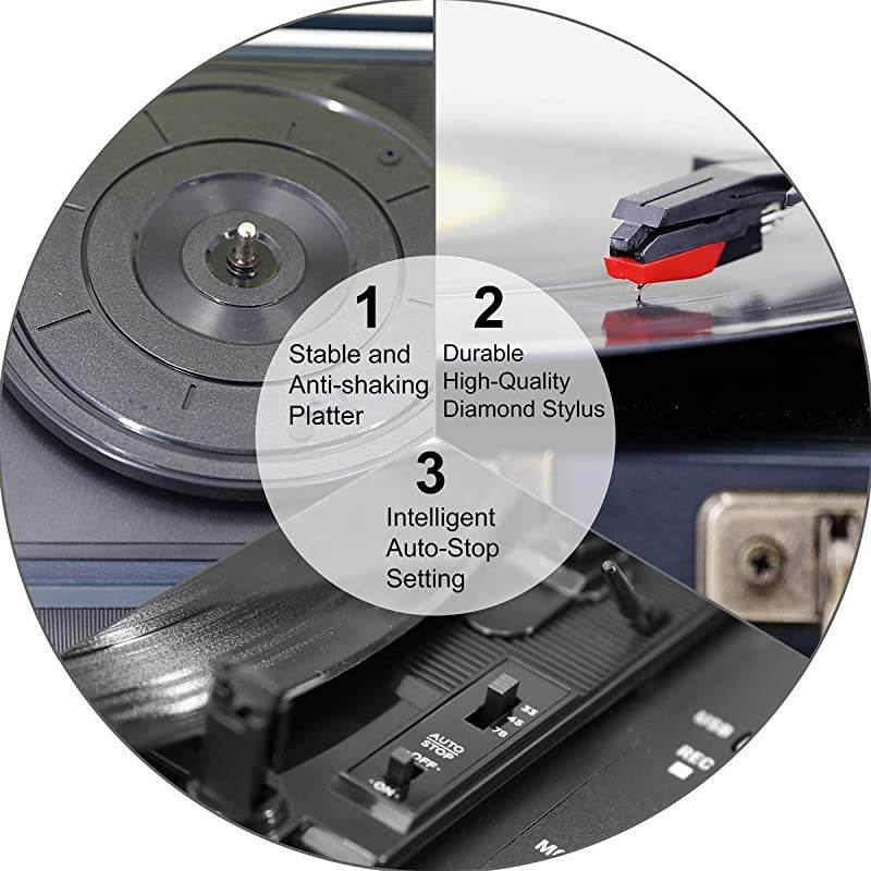 USB Turntable for 334578 RPM RecordVintage Vinyl Record Player with Stereo Speakers RCA OutputampLinein and USB Direct EncodingBlue