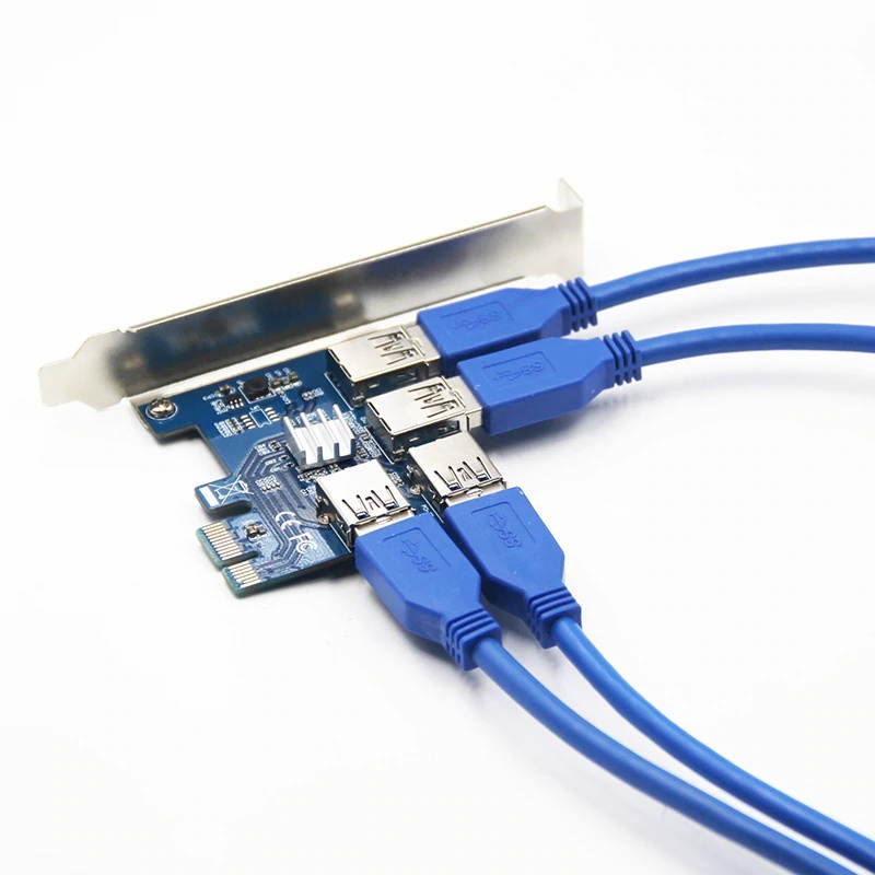 New 1 to 4 PCIe PCI E Riser Card PCI Express 1x to 16x USB 3.0 Data Cable SATA to 6Pin Power Supply for BTC Miner Machine Mining