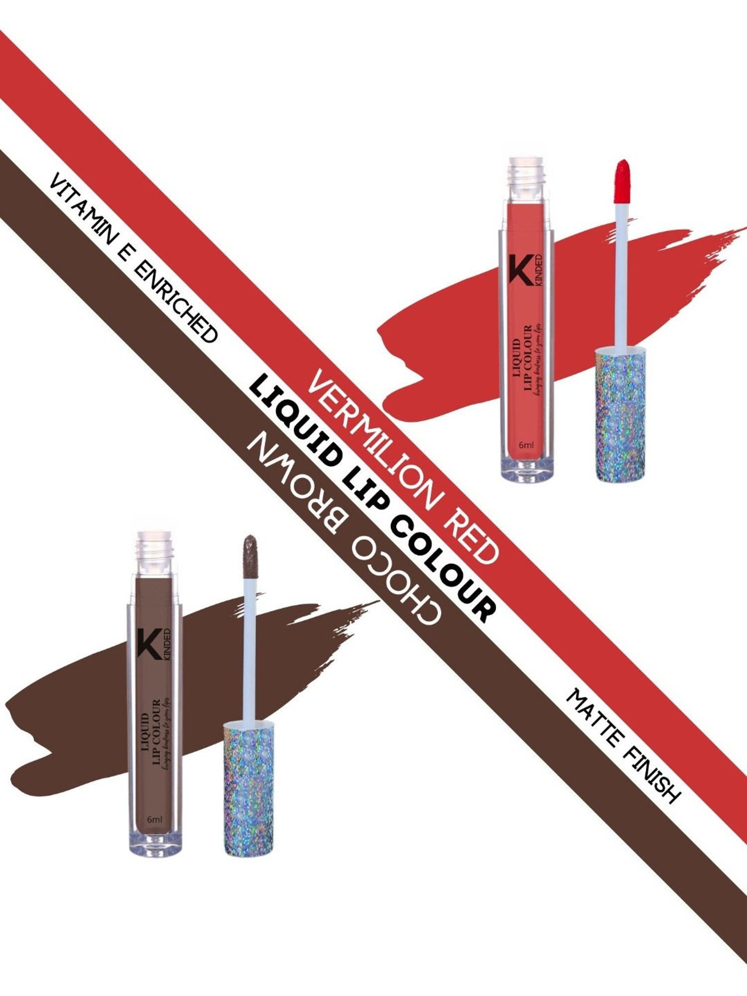 KINDED Liquid Lip Colour 03 Vermilion Red & 07 Choco Brown Combo