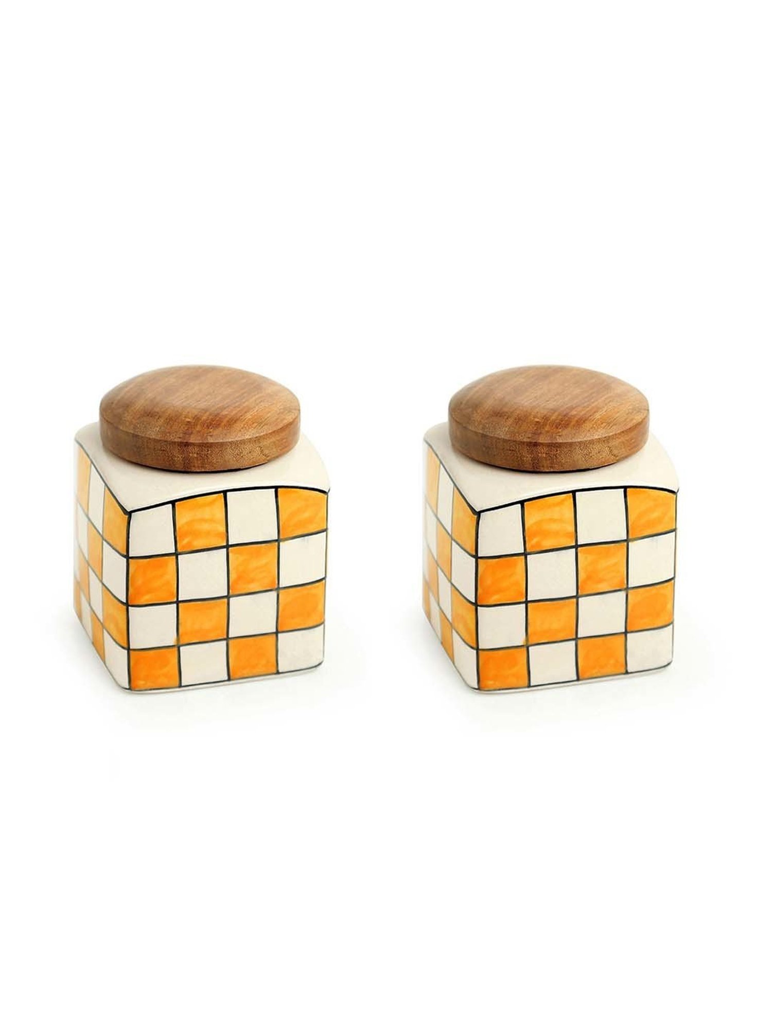 ExclusiveLane 'Shatranj Check' Hand-painted Jars & Containers (Airtight, Set of 2, 480 ML, 4.3 Inch)