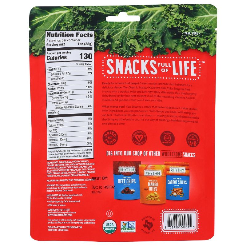 Rhythm Super Foods Mango Habanero Kale Chips 2oz 12 pk