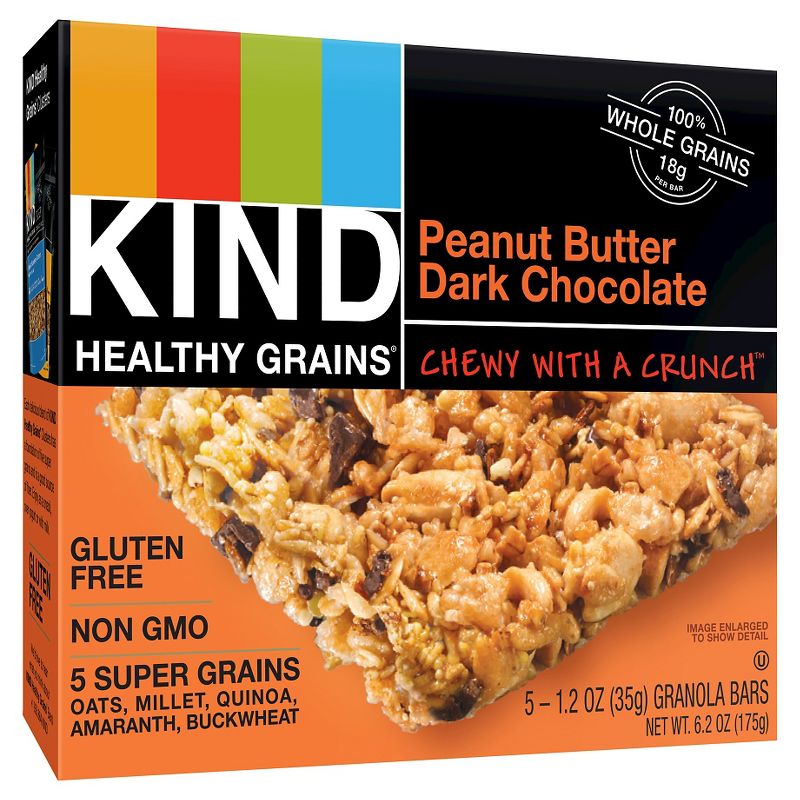 KIND Healthy Grains Peanut Butter Dark Chocolate Chunk, Gluten Free Granola Bars - 5ct