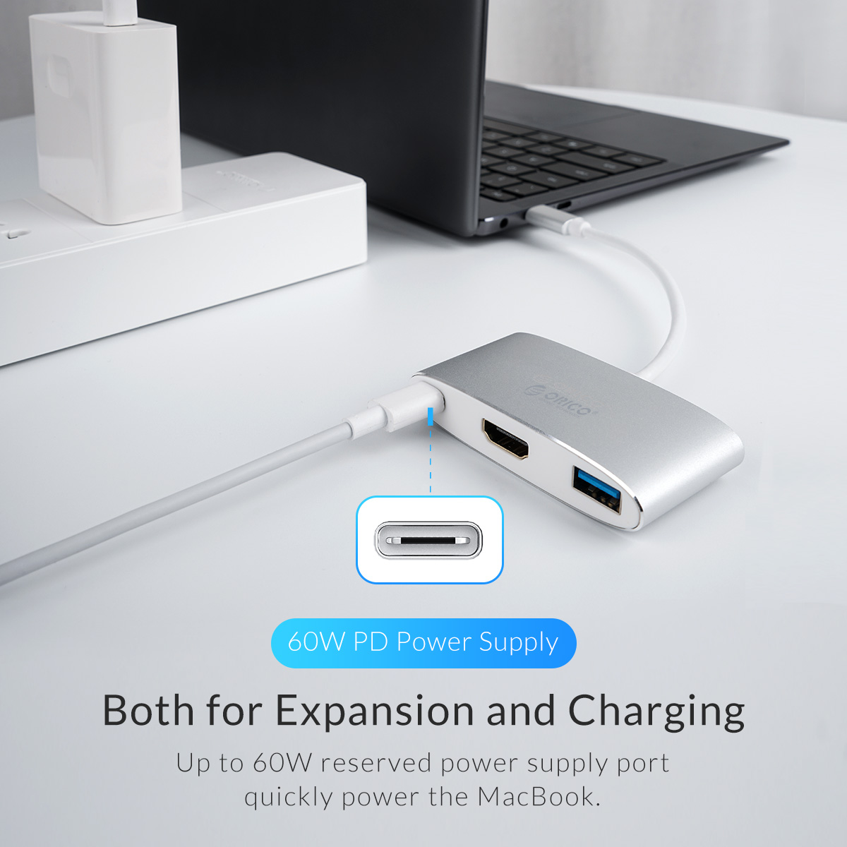 ORICO USB HUB USB C to 3.0 HUB  HDMI*1, USB3.0*1, Type-C*1 Adapter Aluminum Alloy USB Splitter for MacBook Samsung Galaxy S10 Huawei Mate 20 Pro
