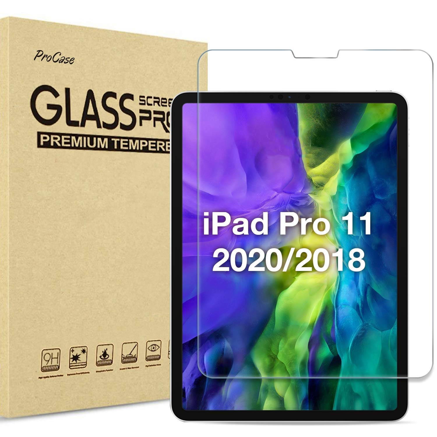 ProCase iPad Pro 11 Screen Protector 2020 2018 Bundle with iPad Pro 11 Keyboard Case 2018, Detachable Wireless Keyboard Case with Kickstand
