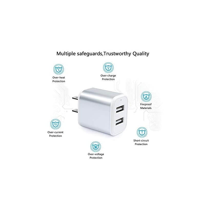 USB Wall Charger USB Plug Android Phone Charger Charger Block 21A Dual Port Charging Cube Power Adapter with 6ft Micro USB Charger for Galaxy J7 J5 J3 Samsung S7S6 Edge LG stylo 23