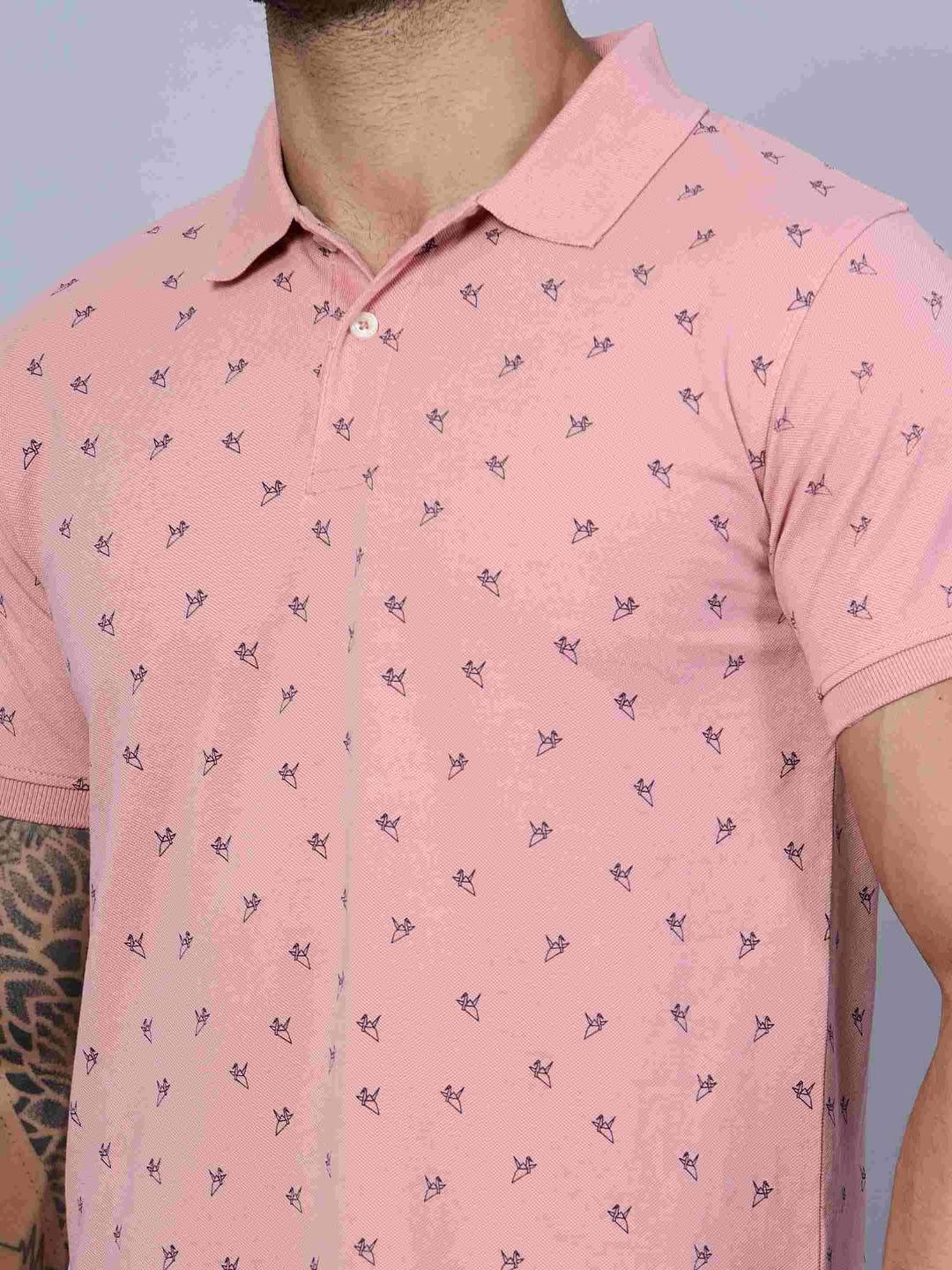 Cantabil Pink Regular Fit Printed Polo T-Shirt