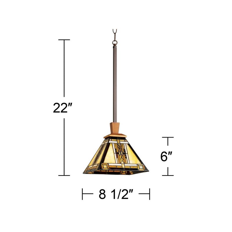 Robert Louis Tiffany Antique Bronze Mini Pendant Light 8 1/2" Wide Mission Tiffany Wheat Grass Art Glass Fixture Kitchen Island