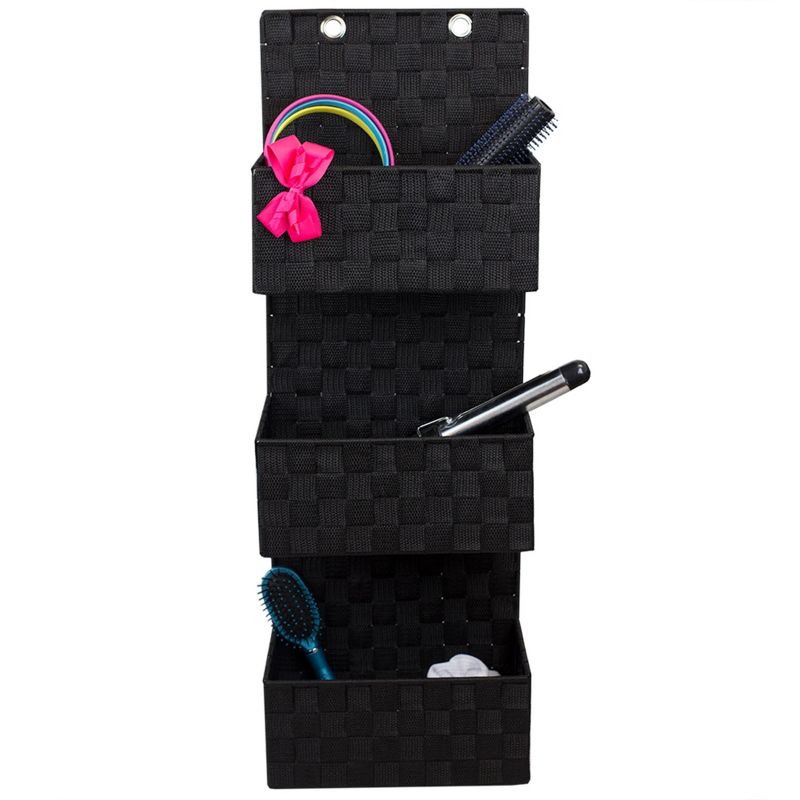 Home Basics 3 Tier  Polyester  Woven  Hanging Organizer, Black