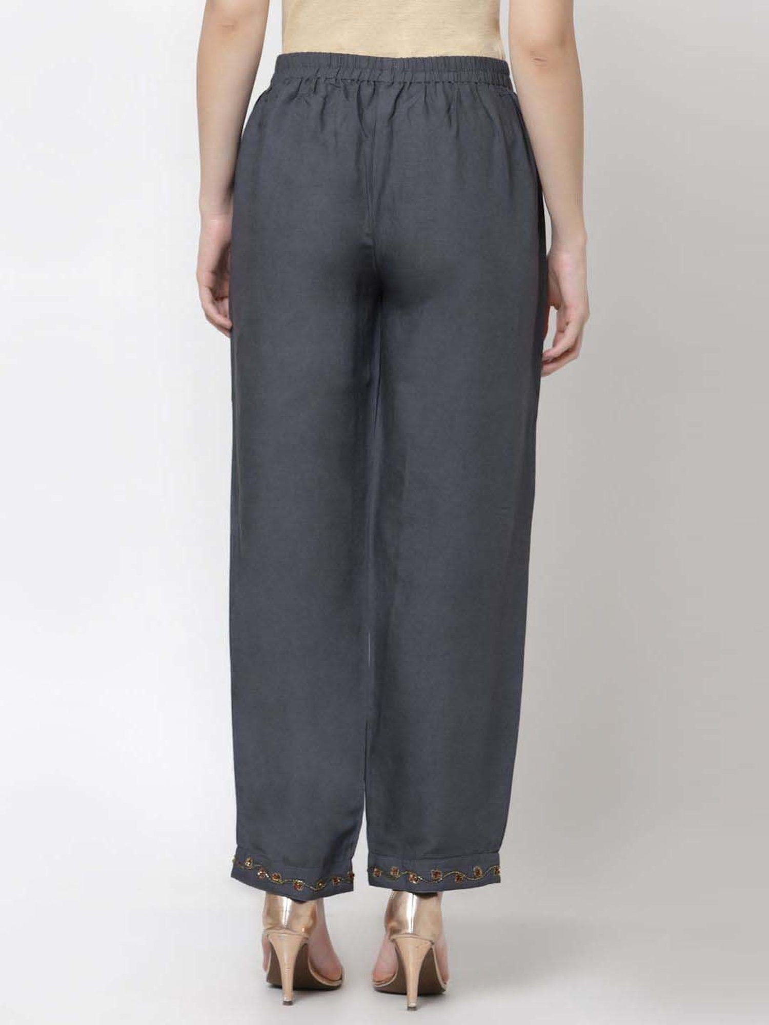 DART STUDIO Grey Linen Regular Fit Palazzos