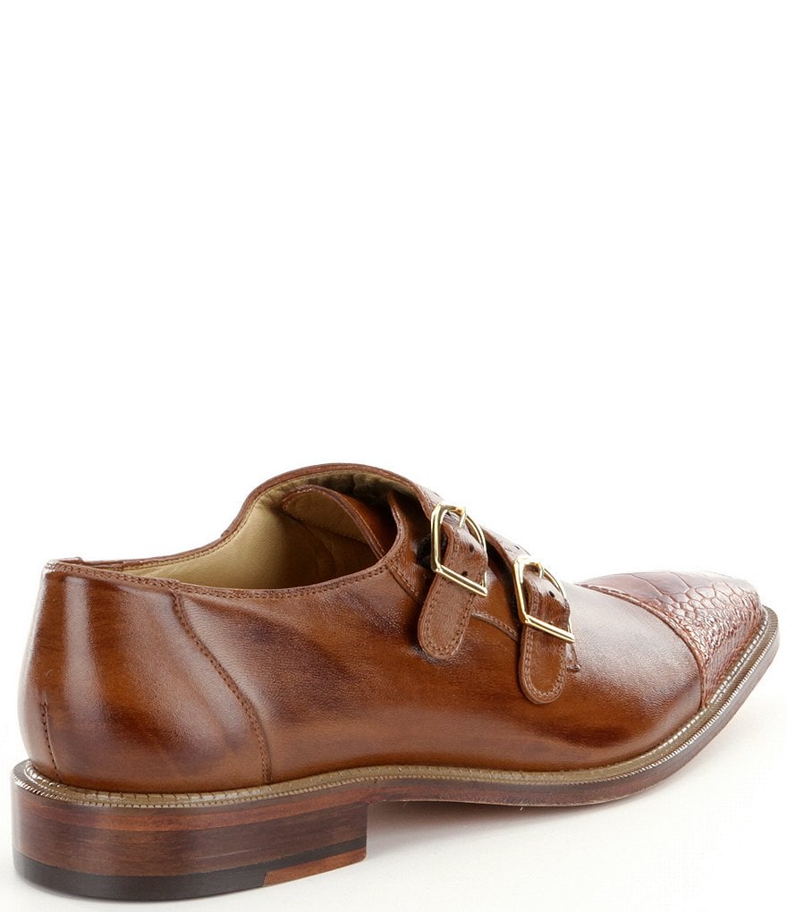 Belvedere Men's Amico Double Monk Strap Ostrich and Calfskin Dress Shoes