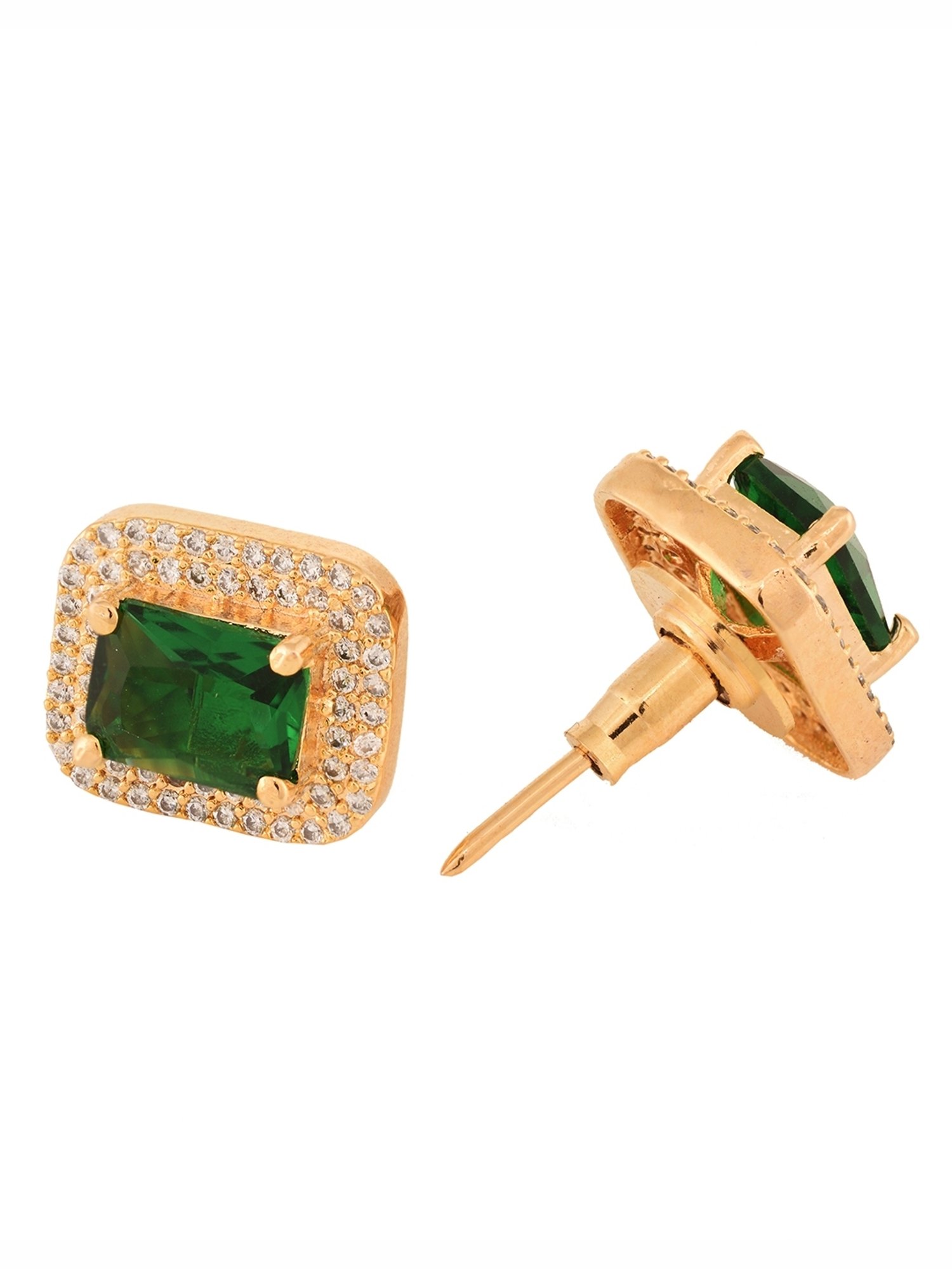 Saraf RS Jewellery Gold Plated Green AD Studded Studs Earring