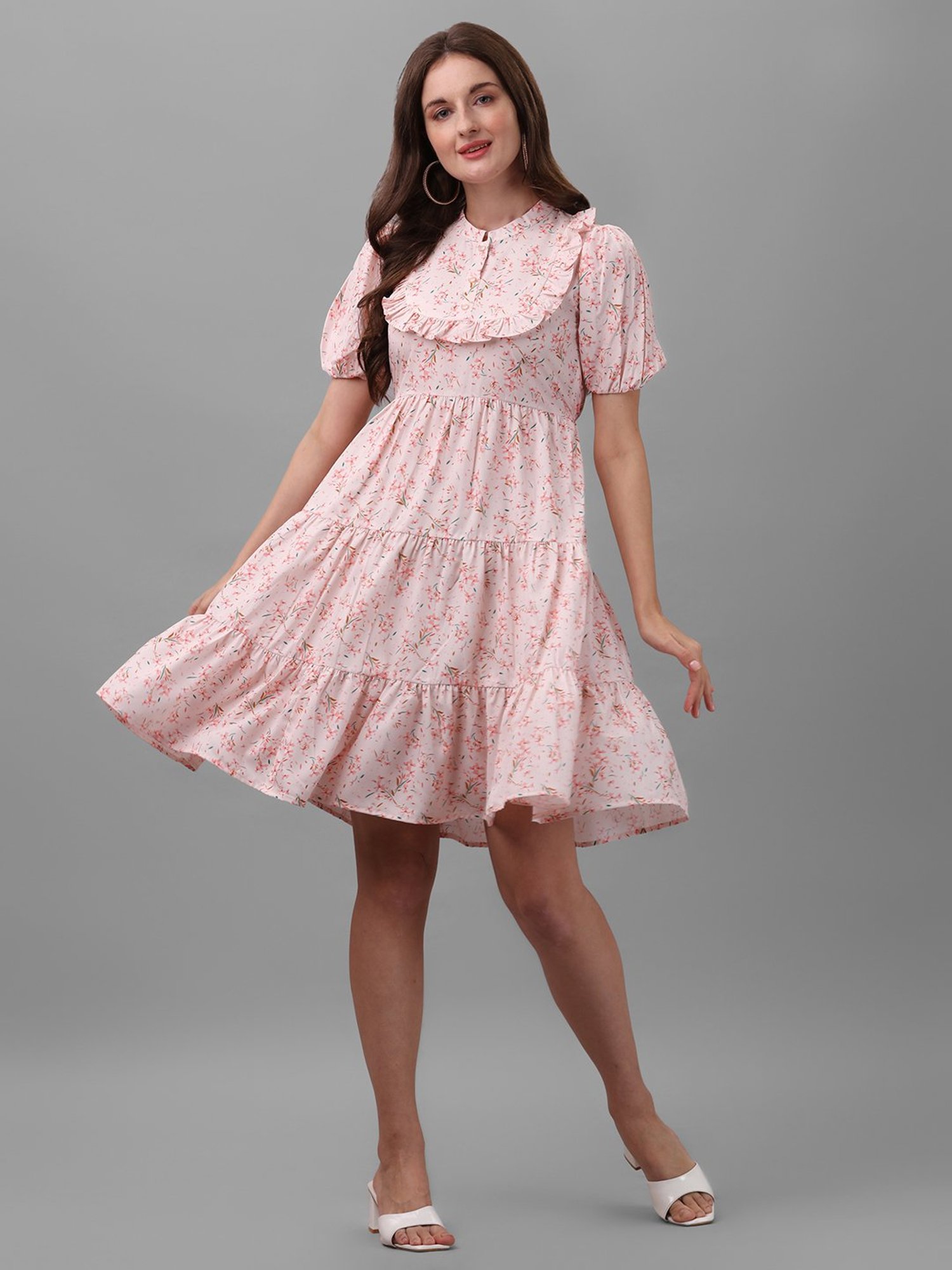 MASAKALI.CO Light Pink Floral Print Empire Dress