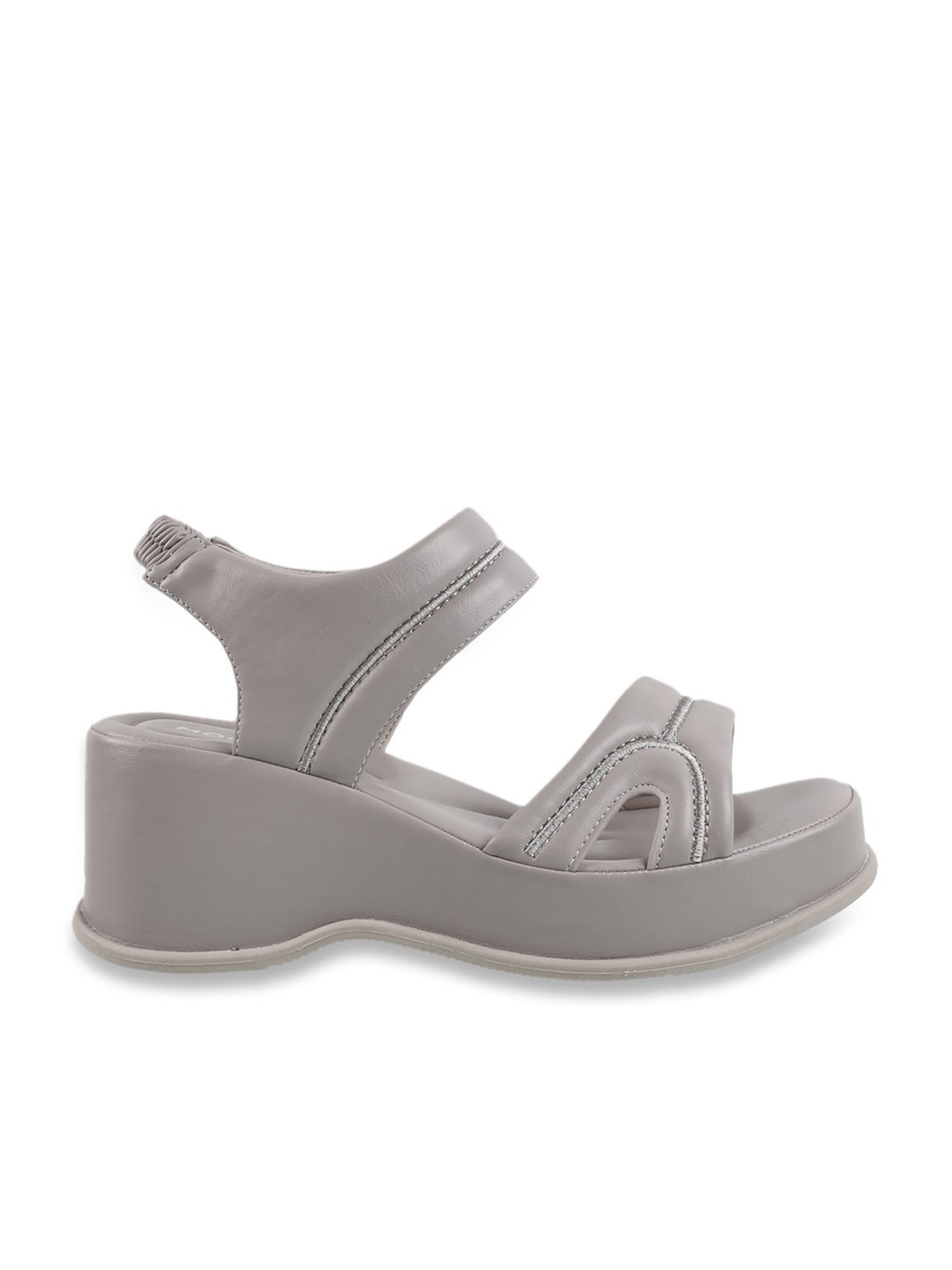 Mochi Women's Grey Ankle Strap Wedges