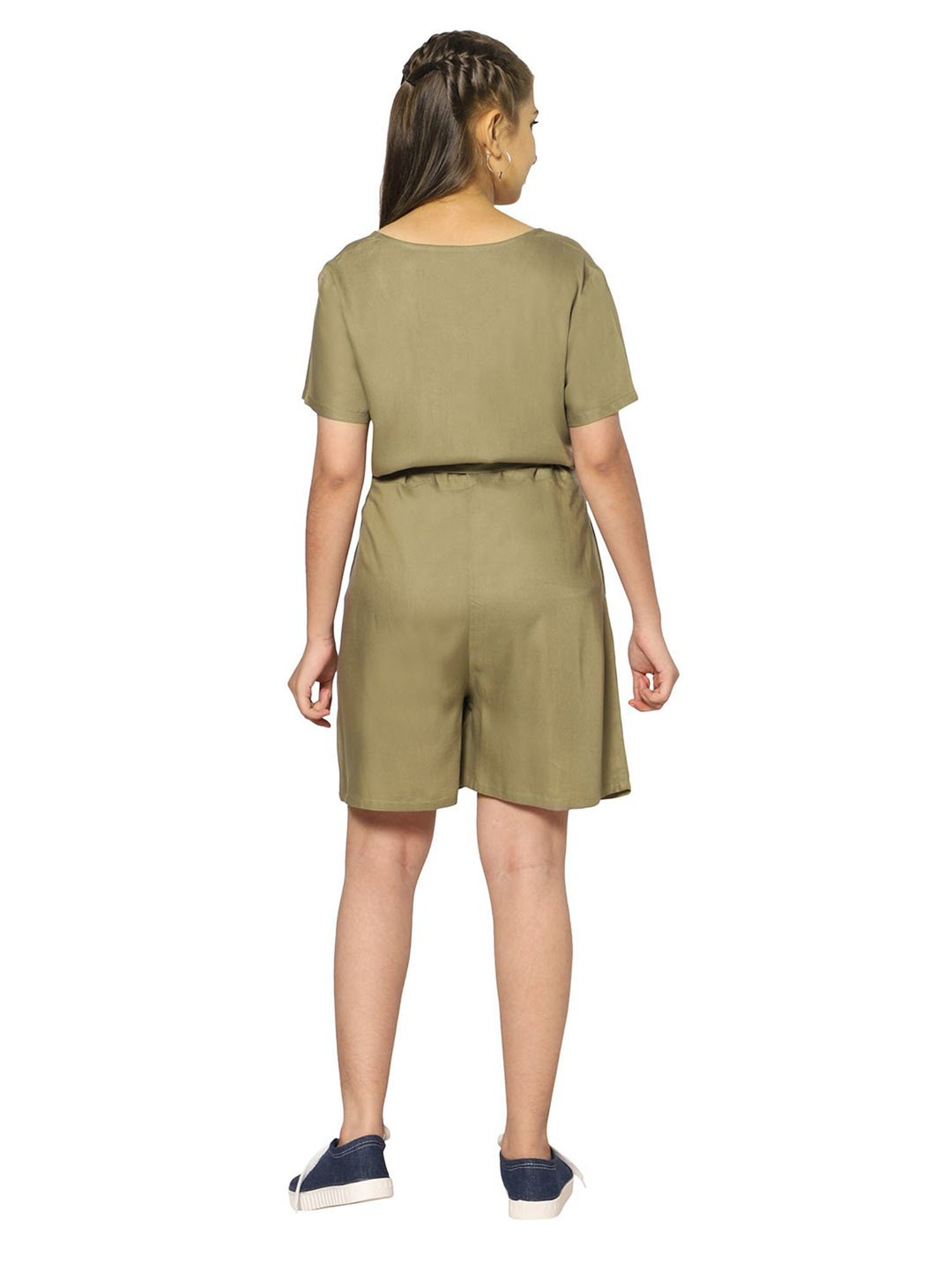 TeenTrums Girls Olive Solid Playsuit