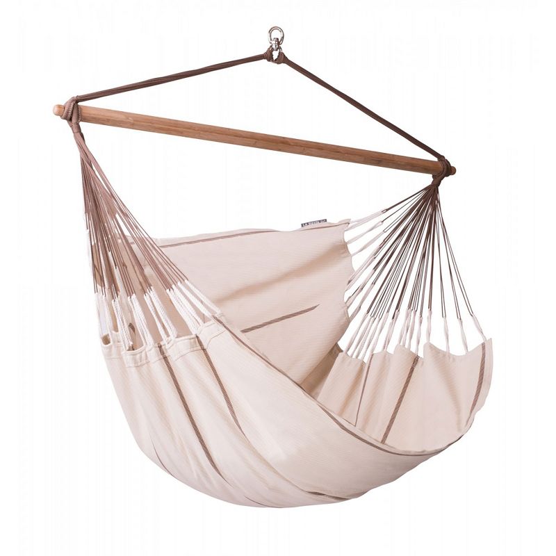 La Siesta HAL21-1 Habana Organic Cotton Lounger Comfortable Indoor Outdoor Hammock Chair with Suspension Set and Bamboo Spreader, Nougat