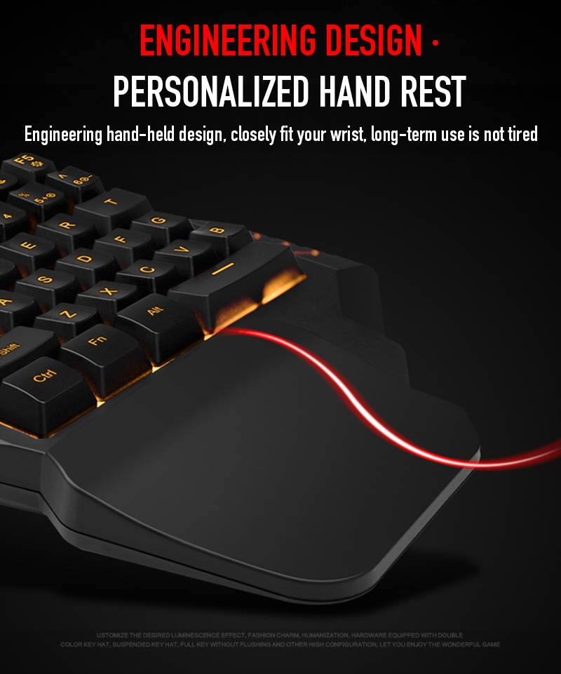 HISPETECH LED Backlit Single Hand Keyboard Gaming Mechanical Feeling USB Professional Desktop Wired Keyboard Ergonomic Wrist Support For Games Computer PC