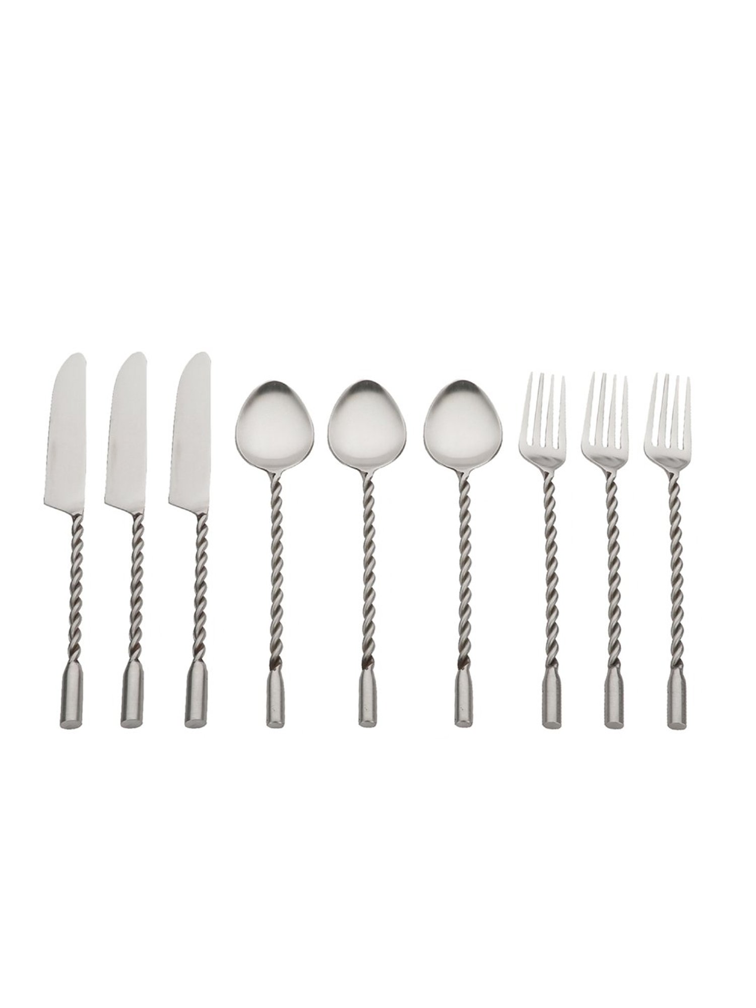 VarEesha Silver Steel Twisted Handle Cutlery Spoons Forks & Knives - Set of 18