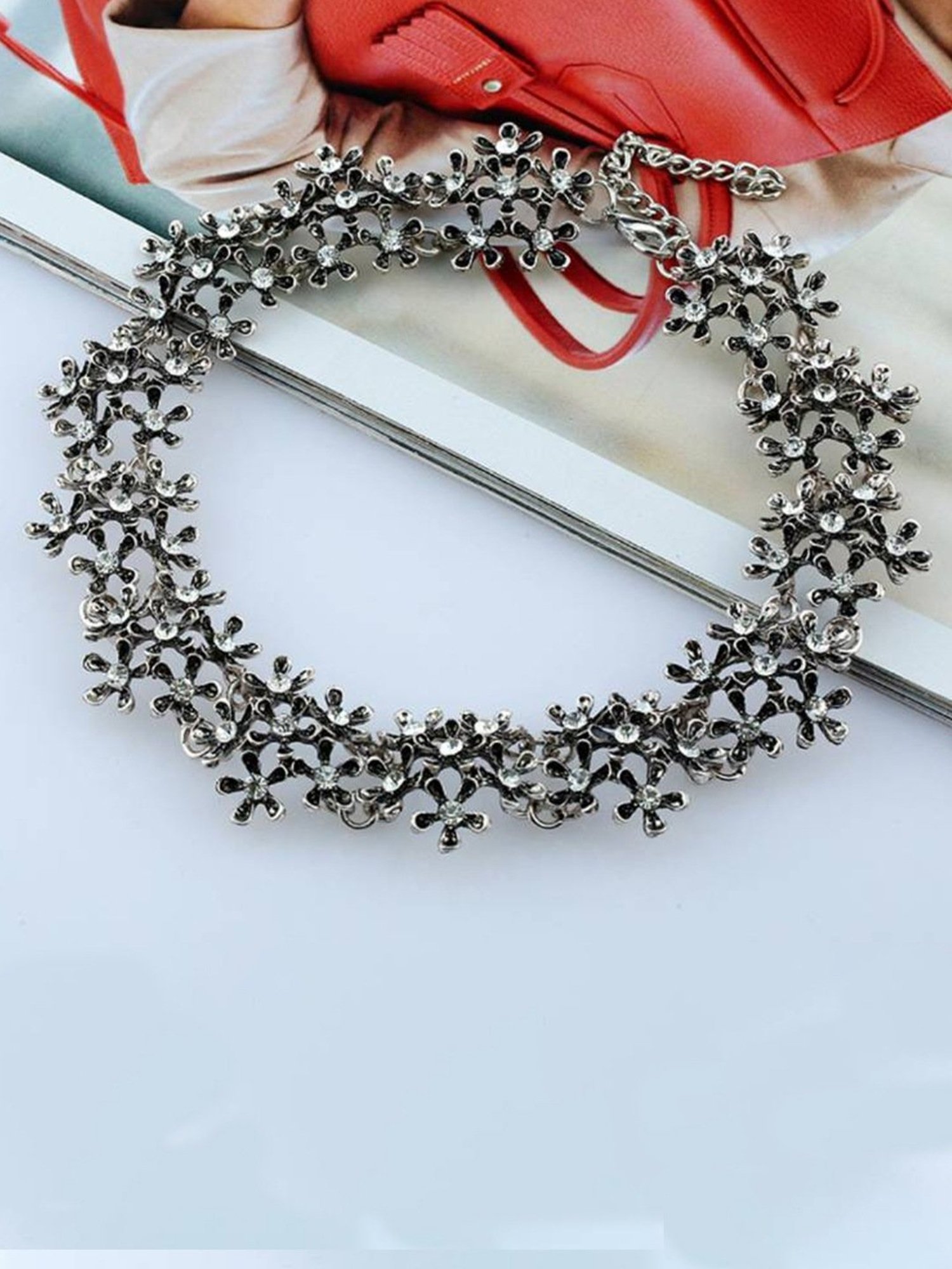 YouBella Jewellery for Women Silver Plated Statement Choker Necklace Jewellery for Girls/Women