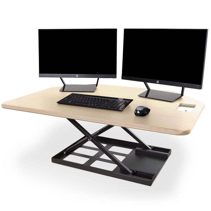 X-Elite Premier Corner Standing Desk Converter with Pneumatic Height Adjustment - Maple - Stand Steady