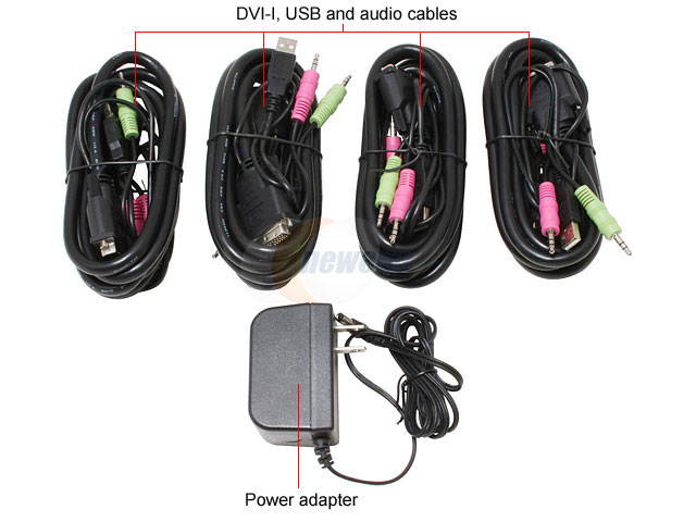 Aluratek AKSUP04D 4-Port USB DVI KVM Switch w/USB device sharing w/4 cables