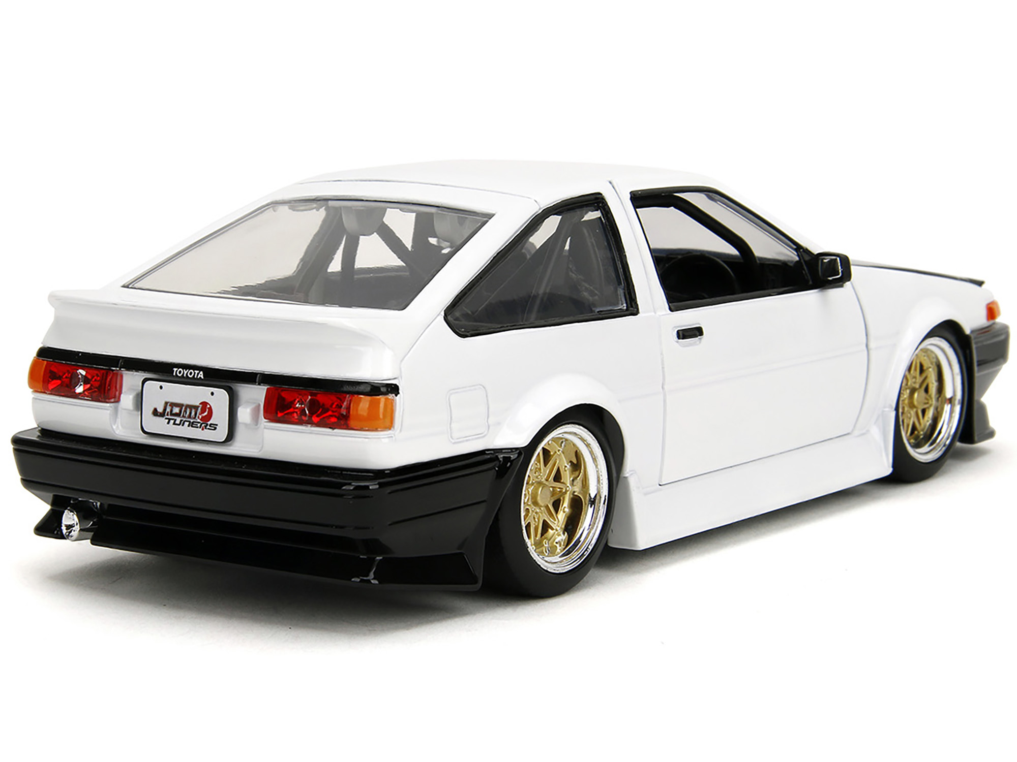 1986 Toyota Trueno (AE86) RHD (Right Hand Drive) White with Black Hood "JDM Tuners" Series 1/24 Diecast Model Car by Jada