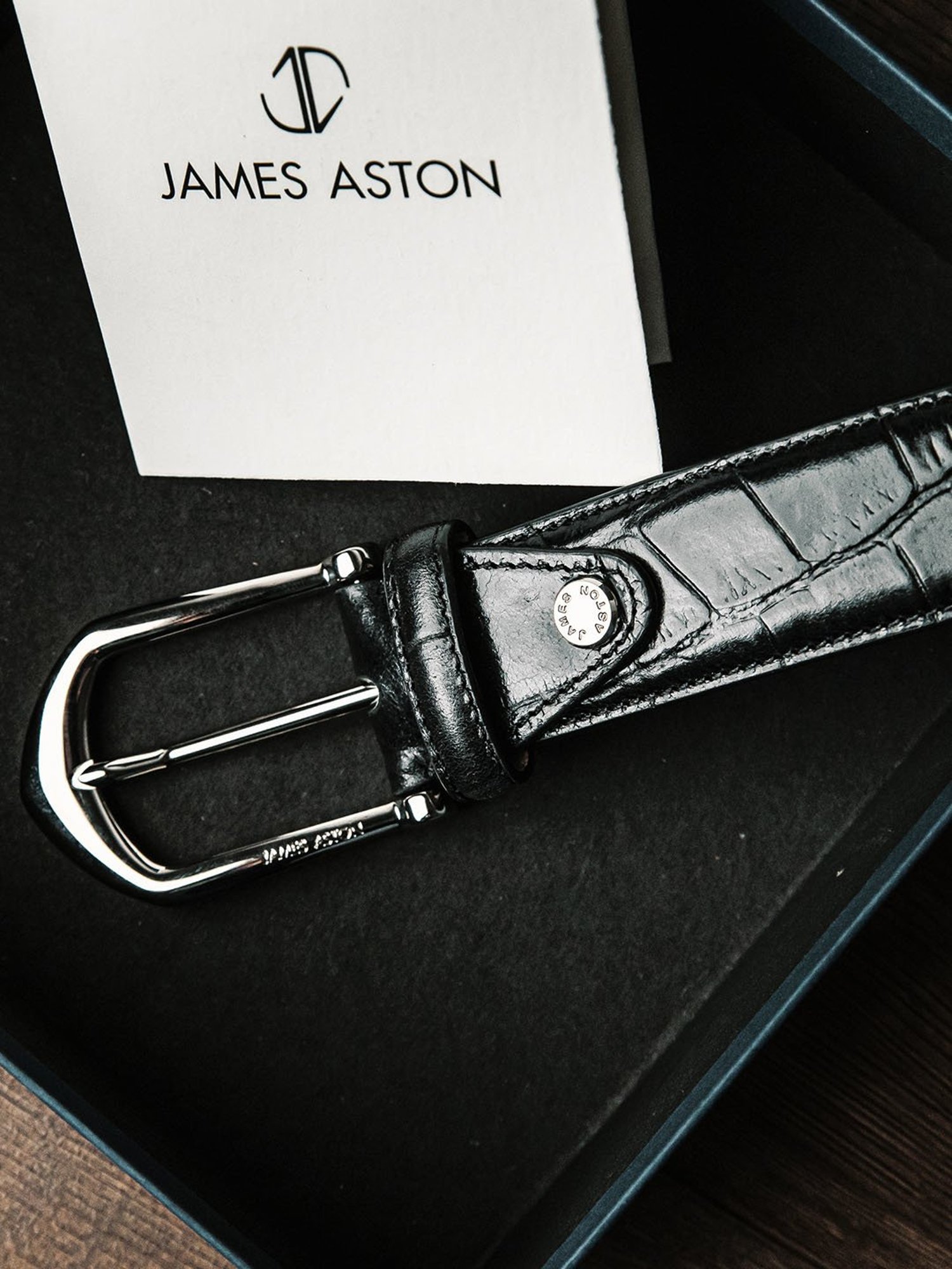 James Aston Black Leather Waist Belt for Men
