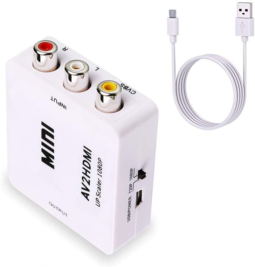 RCA to HDMI,AV to HDMI Converter,ABLEWE 1080P Mini RCA Composite CVBS Video Audio Converter Adapter Supporting PAL/NTSC for TV/PC/ PS3/ STB/Xbox VHS/VCR/Blue-Ray DVD Players