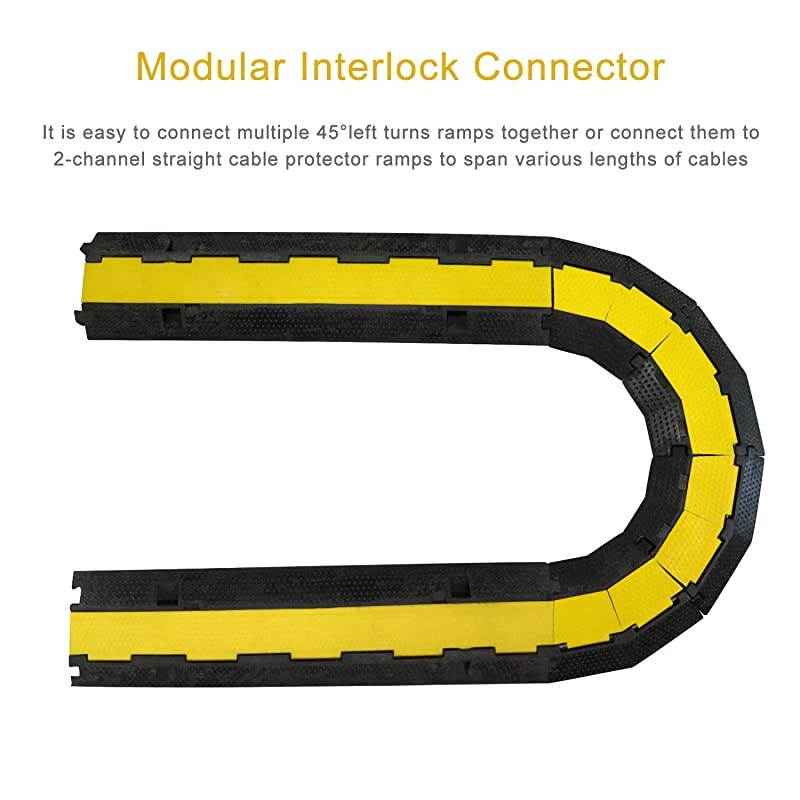 4 Pack 2Channel LeftTurn Rubber Cable Protector Ramp Corners 45 Degree for Cord Hose Track Protective Cover Ramps Driveway Traffic Speed Bumps Wires Concealer for Garage Parking Lot RV SUV