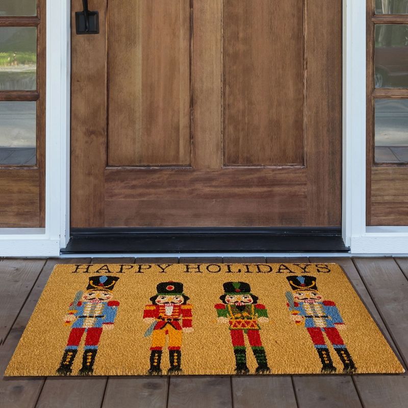 Farmhouse Living Nutcracker Happy Holidays Coir Doormat - 18" x 30" - Elrene Home Fashions
