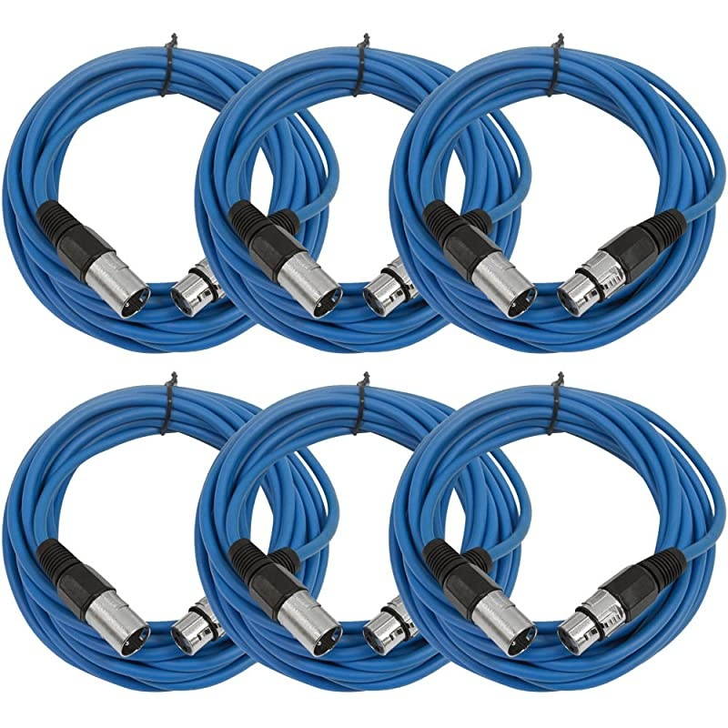 SAXLX-25-6 Pack of 25' Black XLR Male to XLR Female Microphone Cables - Balanced - 25 Foot Patch Cords