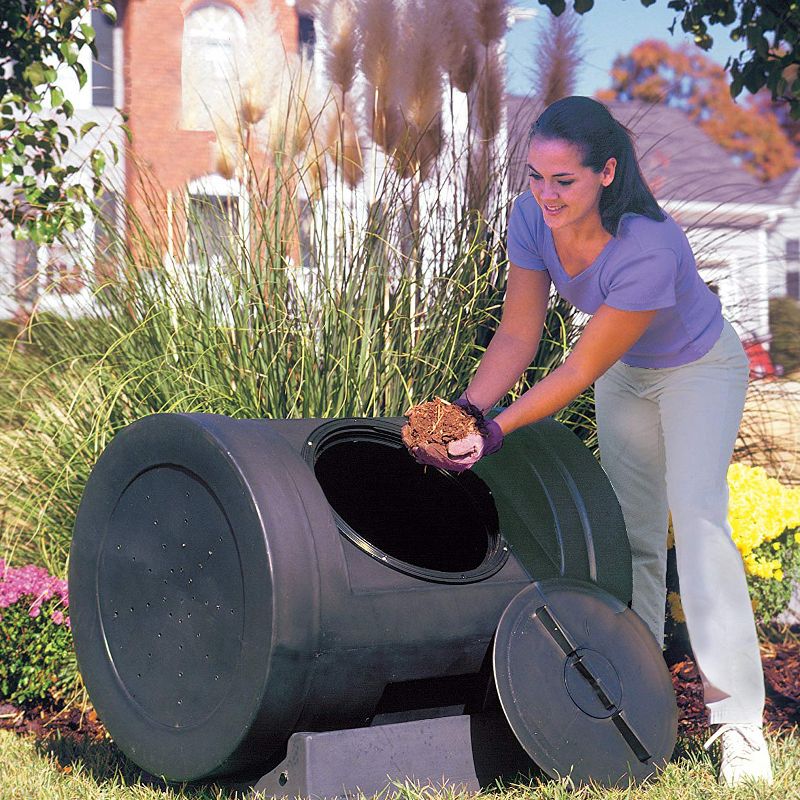 Good Ideas Plastic Outdoor 12-Cubic-Foot Compost Wizard Tumbling Composter with Recessed Handles, Black