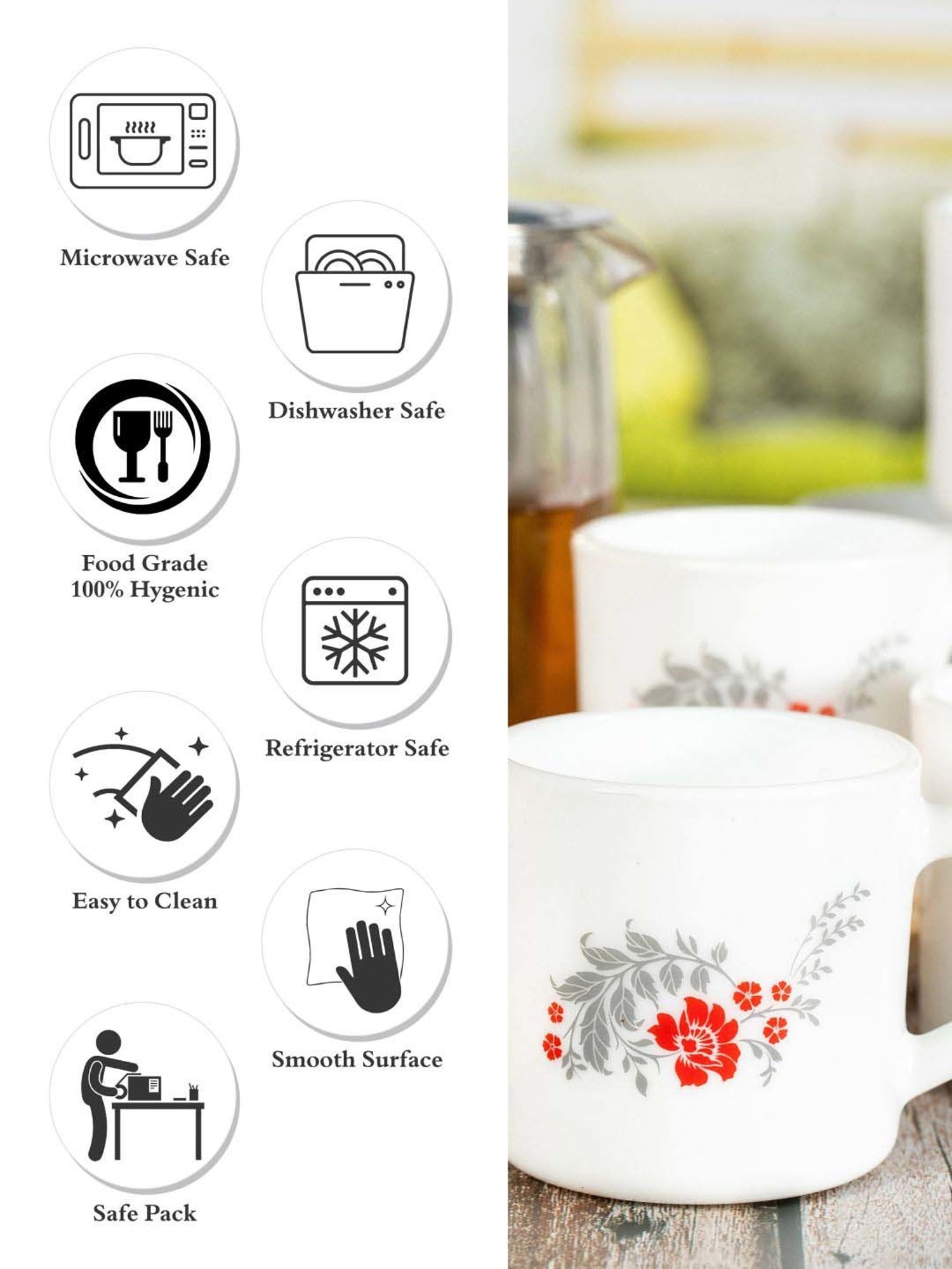 Cello Dazzle Stella White & Red Glass Coffee Mug (0.18 L) - Set of 6