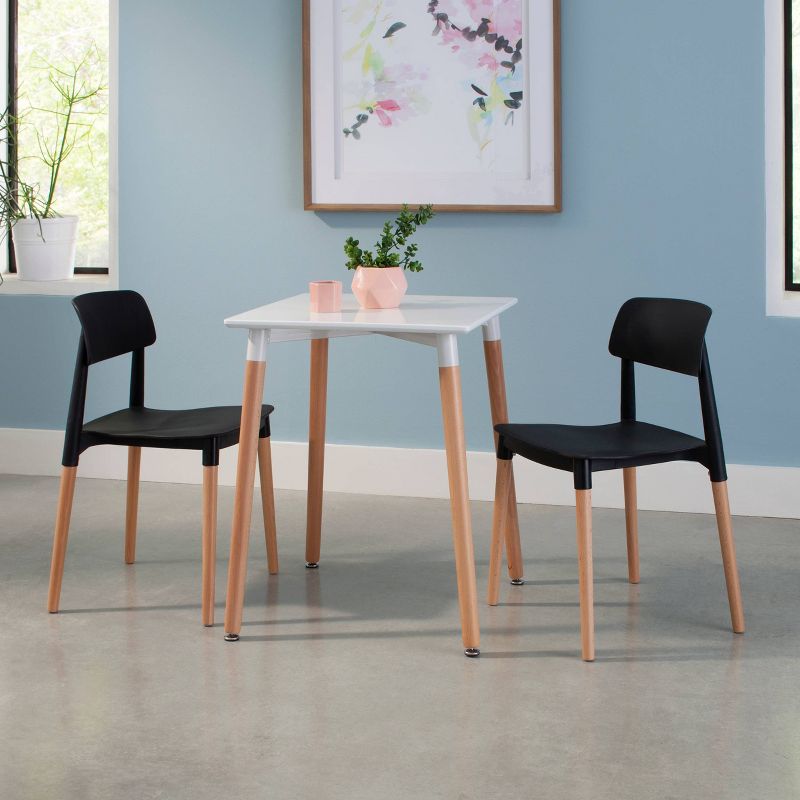 Set of 4 18" Mid-Century Modern Plastic Molded Dining Chairs with Solid Natural Wood Legs Black - OFM