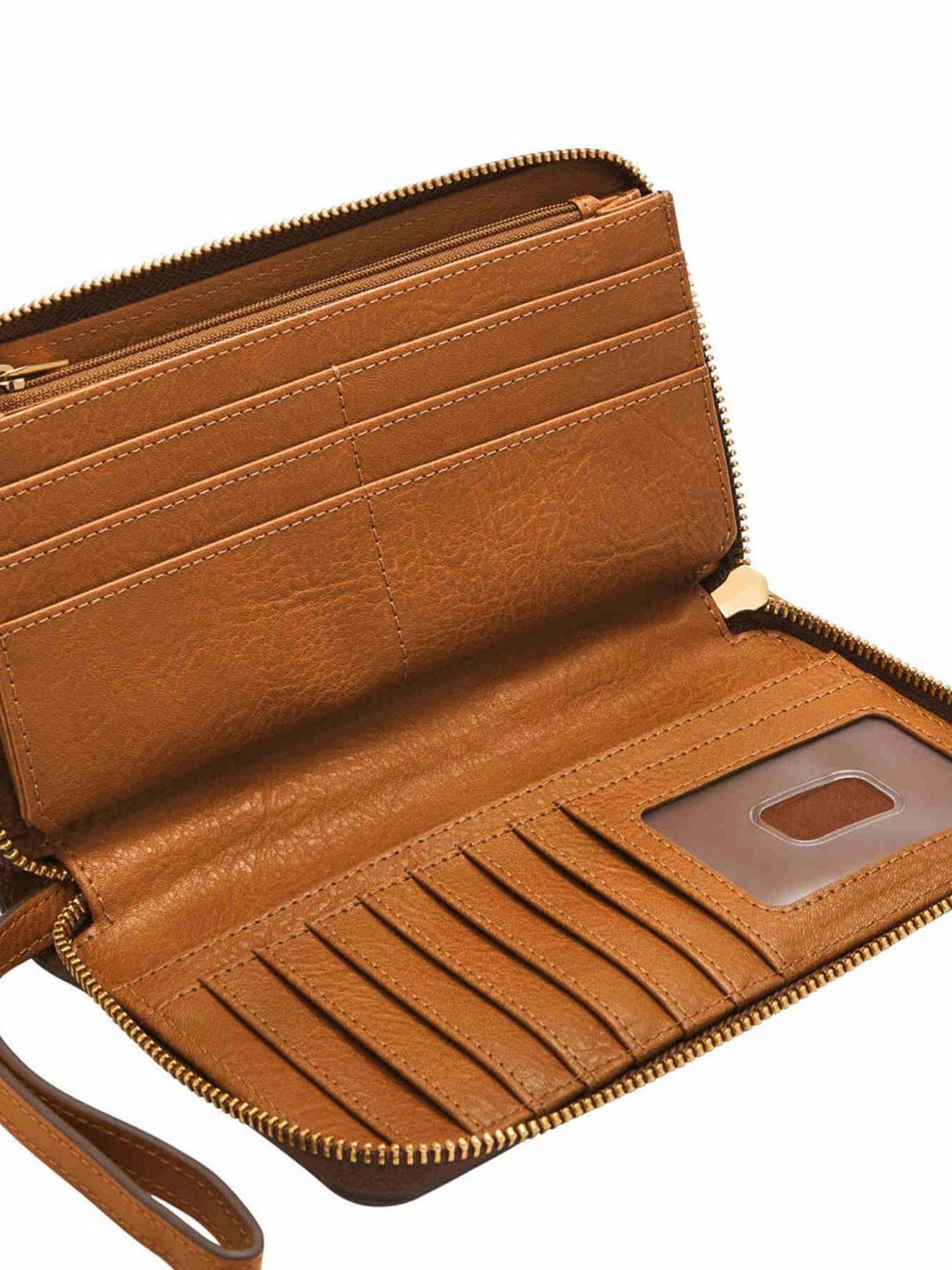 Fossil Liza Brown Leather Color Block Zip Around Wallet