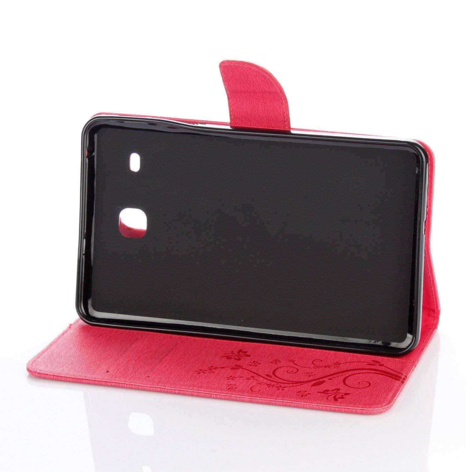 T377a/T377v Case, Galaxy Tab E 8.0" Tablet Case, Dteck Slim PU Leather Magnetic Closure Flip Stand Case [Embossed Flower Design] Protective Case for Samsung SM-T375/T377 4G LTE Verizon,Rose