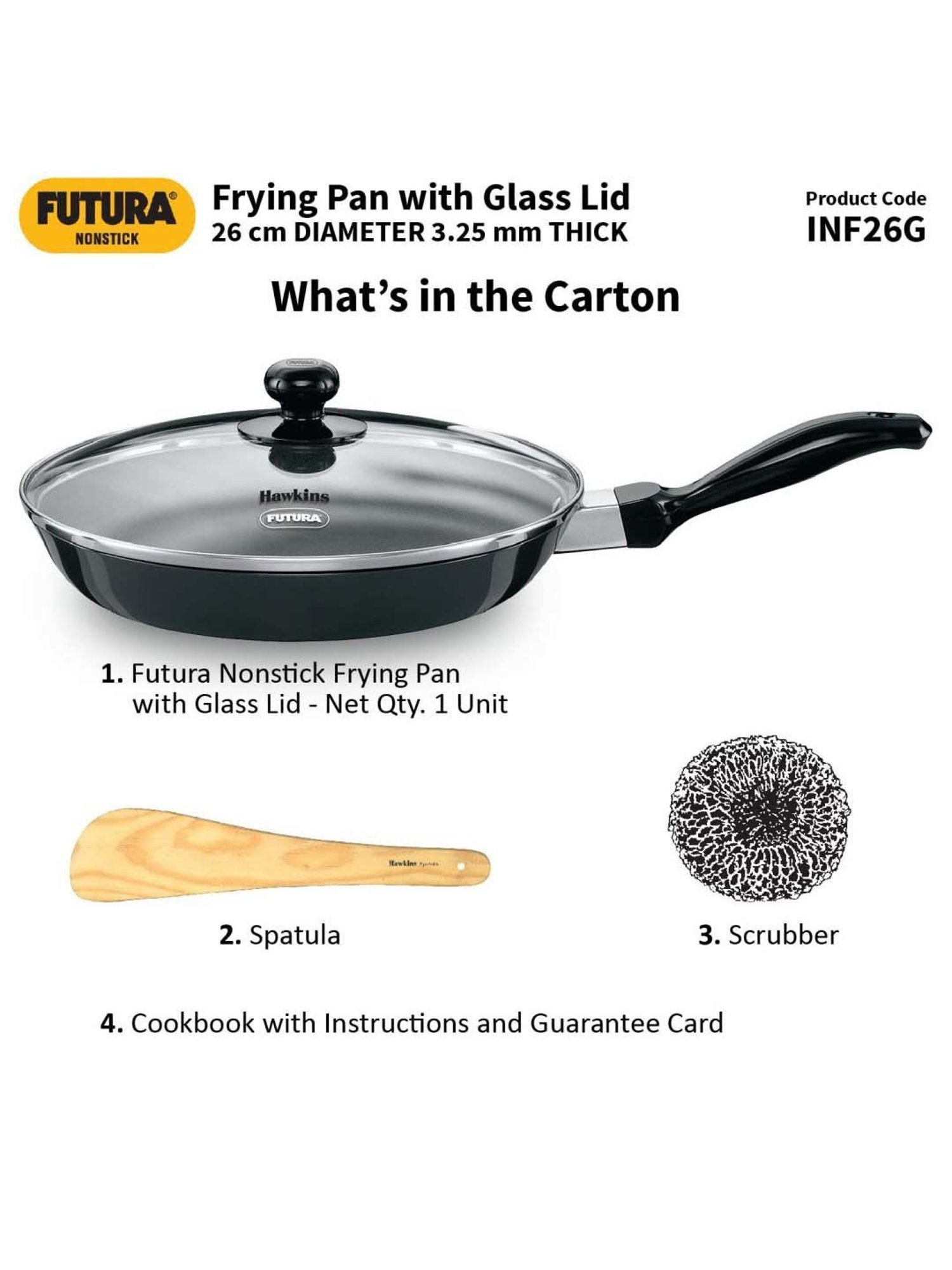 Hawkins Black Aluminium 26 cm Induction Fry Pan With Glass Lid (0.9 L)