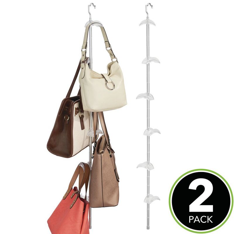 mDesign Aluminum Over Closet Rod Hanging Handbag Organizer, 2 Pack -  Silver
