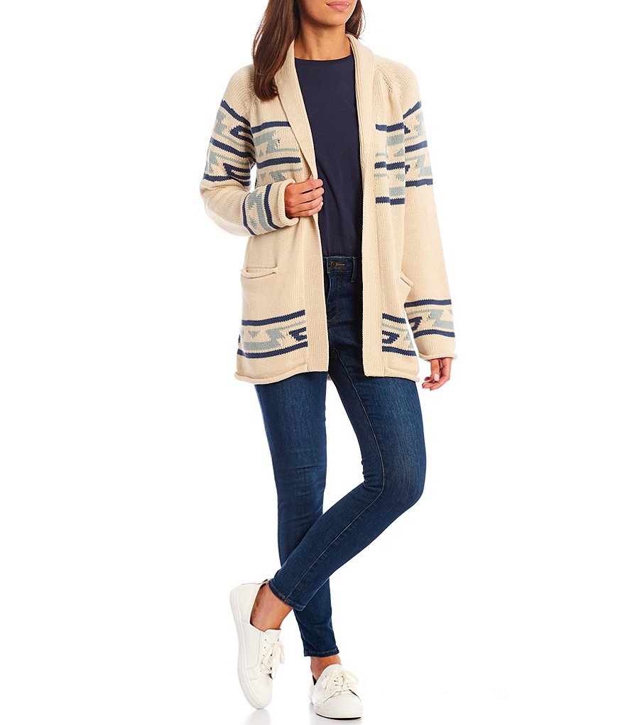 Pendleton Rock Point Long Sleeve Shawl Collar Geometric Cotton Cardigan