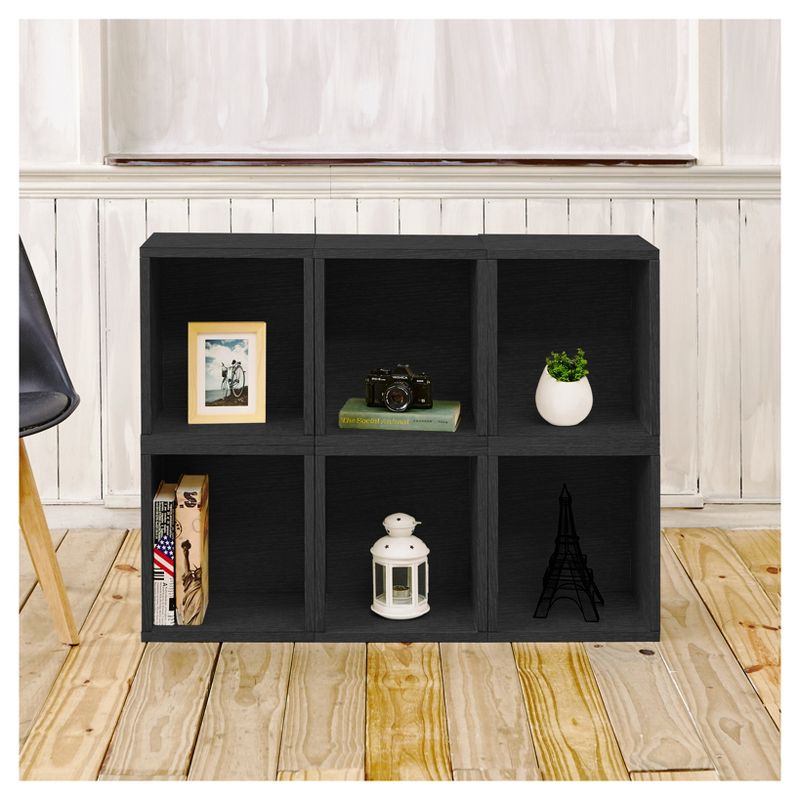 Way Basics Stackable Eco Storage Cube Cubby Organizer Black Wood Grain