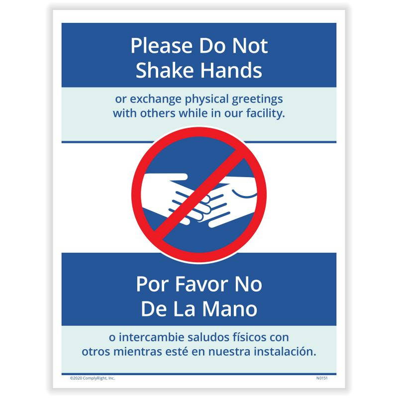 Bilingual Please Do Not Shake Hands Notice, 8.5" x 11" - 1 Poster per Pack